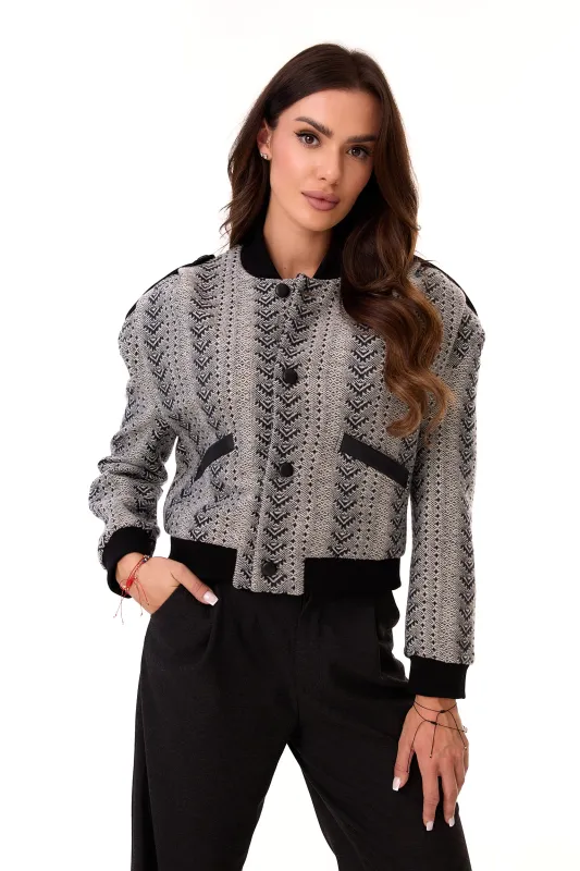 Ira Patterned Wool Bomber Jacket Grey sold by Ivalo.com