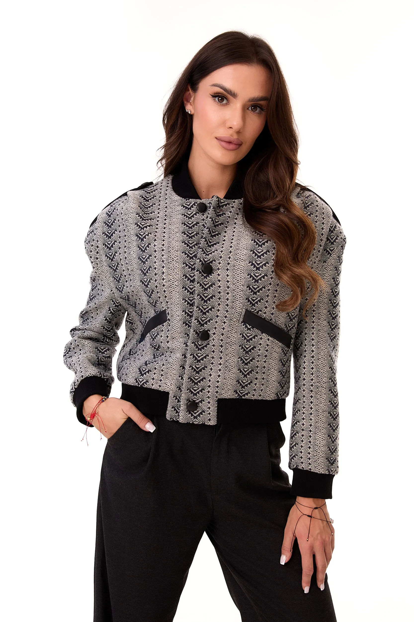 Ira Patterned Wool Bomber Jacket Grey sold by Ivalo.com