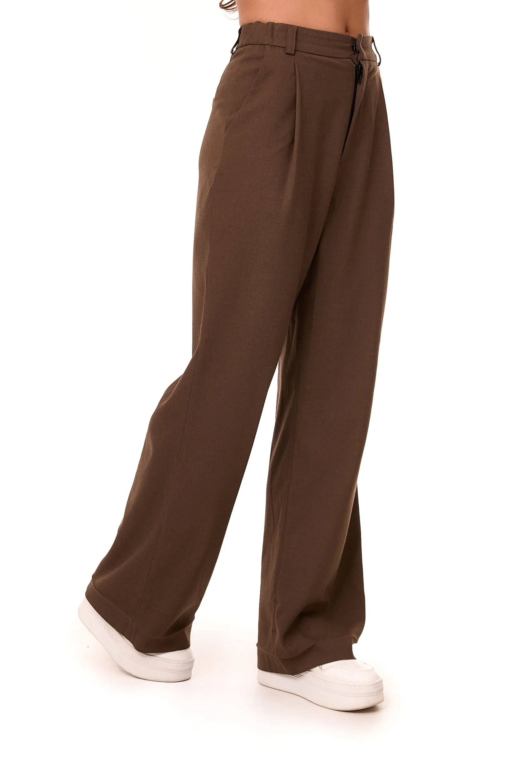 Klaro Pleated Wool Blend Trousers Brown sold by Ivalo.com