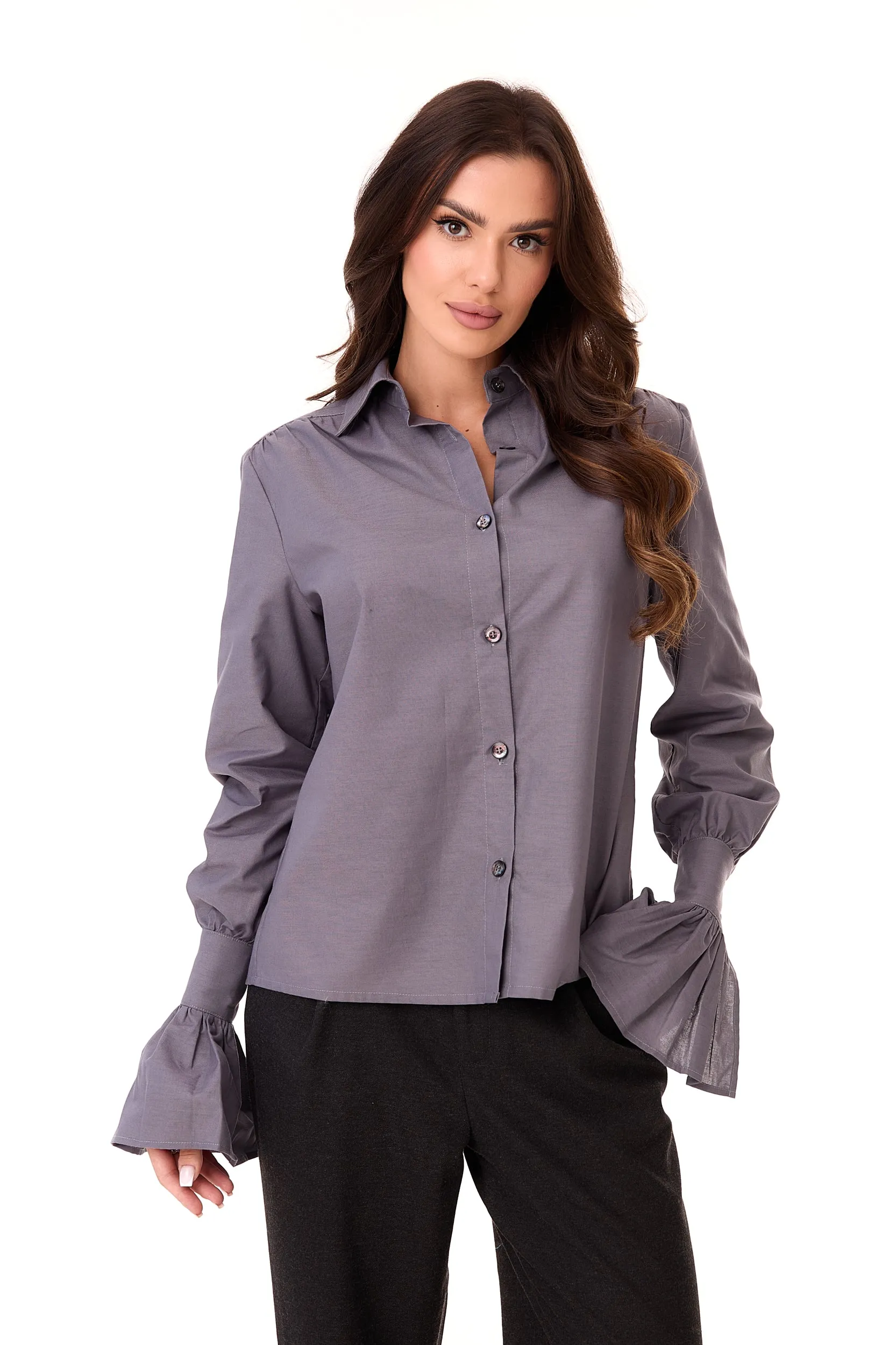Carmen Ruffle Sleeve Button-Up Shirt Anthracite sold by Ivalo.com product image thumbnail 3