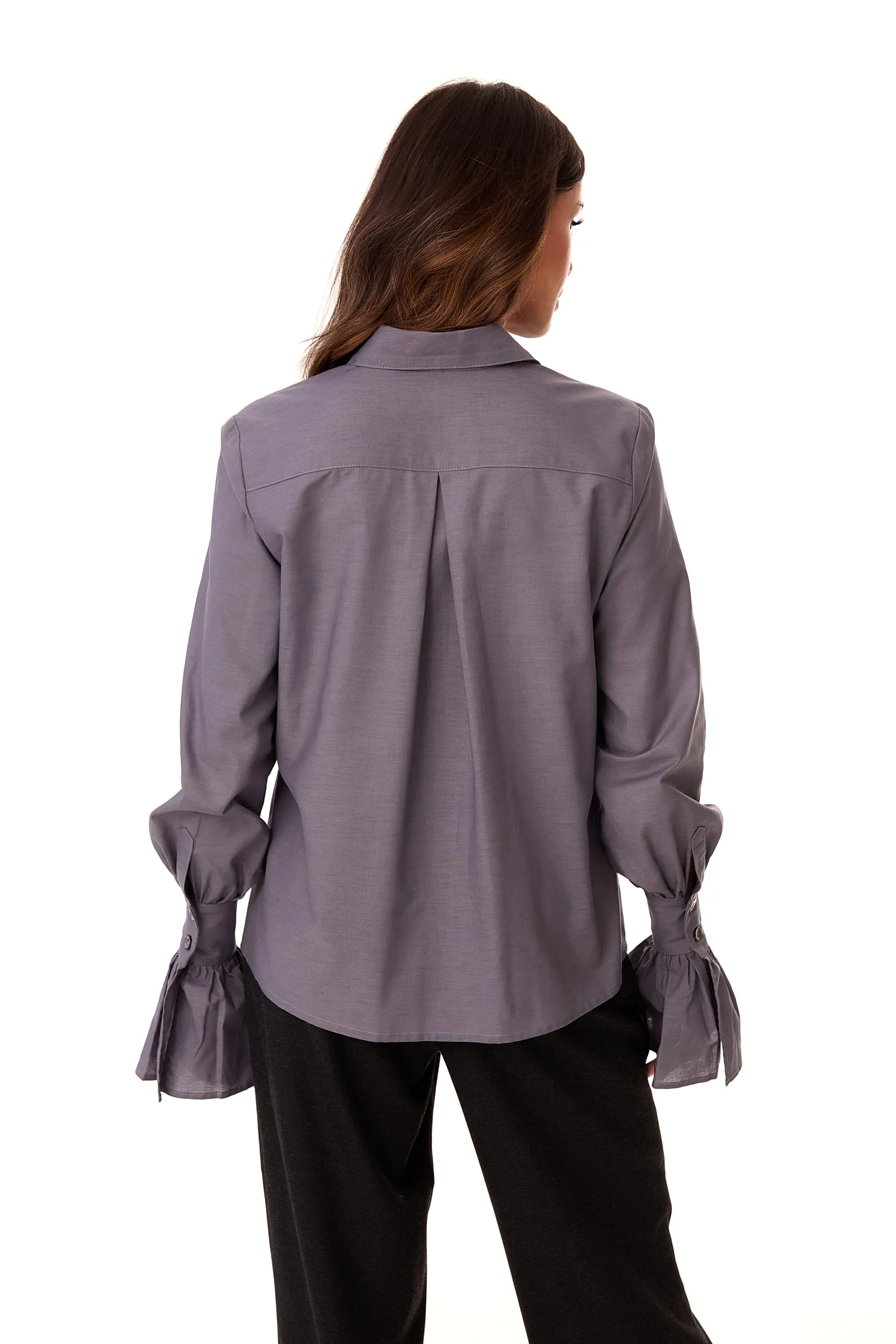 Carmen Ruffle Sleeve Button-Up Shirt Anthracite sold by Ivalo.com product image thumbnail 2