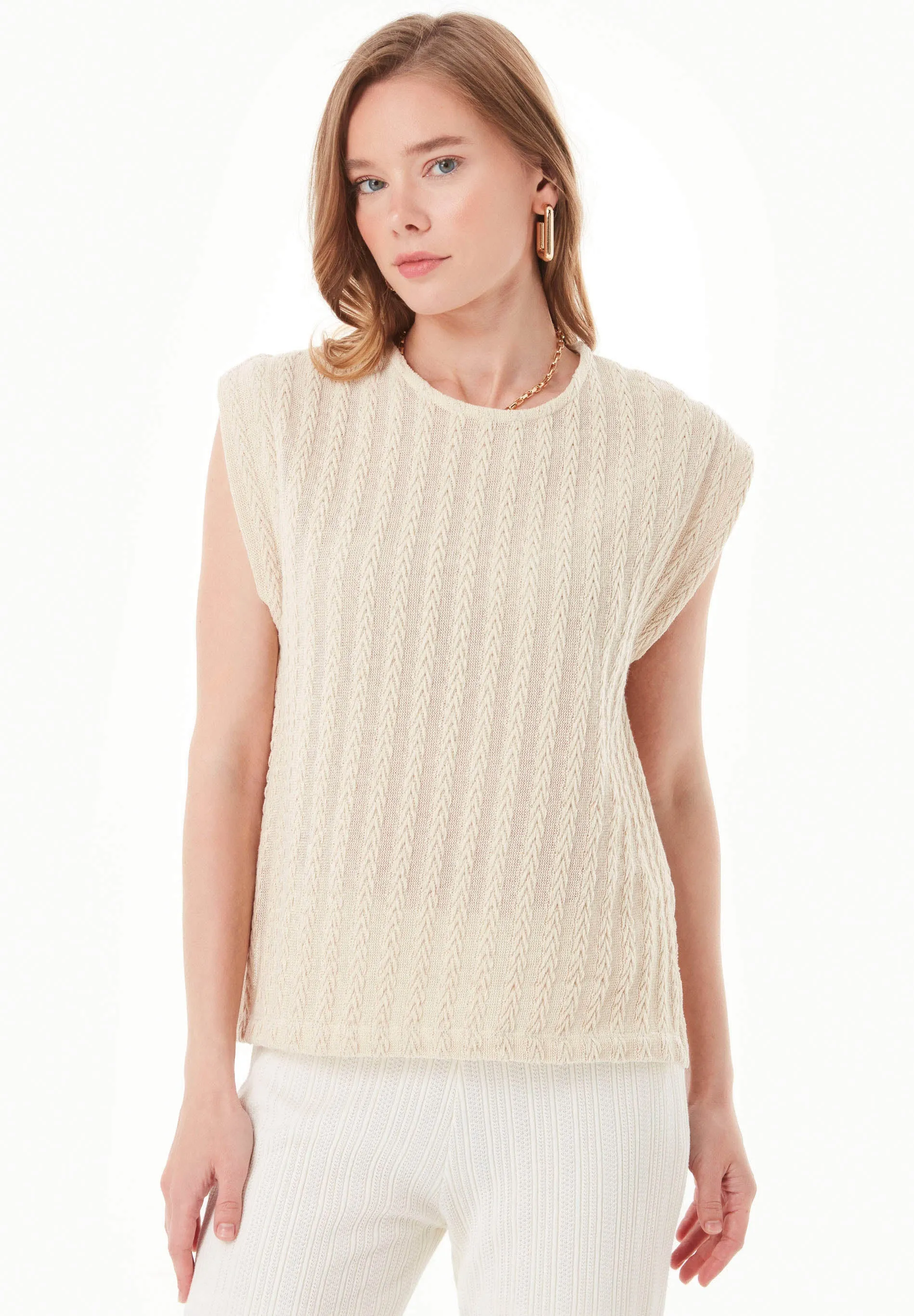 Fantasy Cotton Knit Short Sleeve Top Natural sold by Ivalo.com