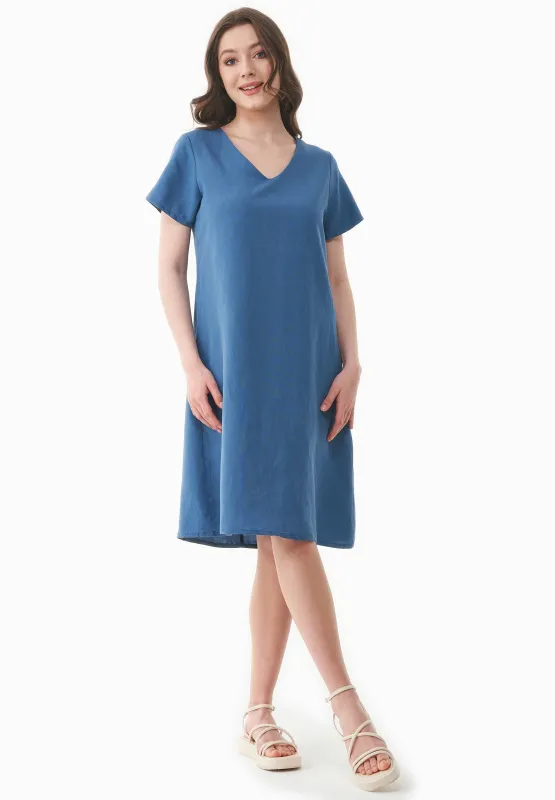 Linen-Lyocell Blend V-Neck Dress Light Navy sold by Ivalo.com