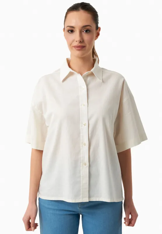 Short Sleeved Linen Blend Button-Up Off-White sold by Ivalo.com
