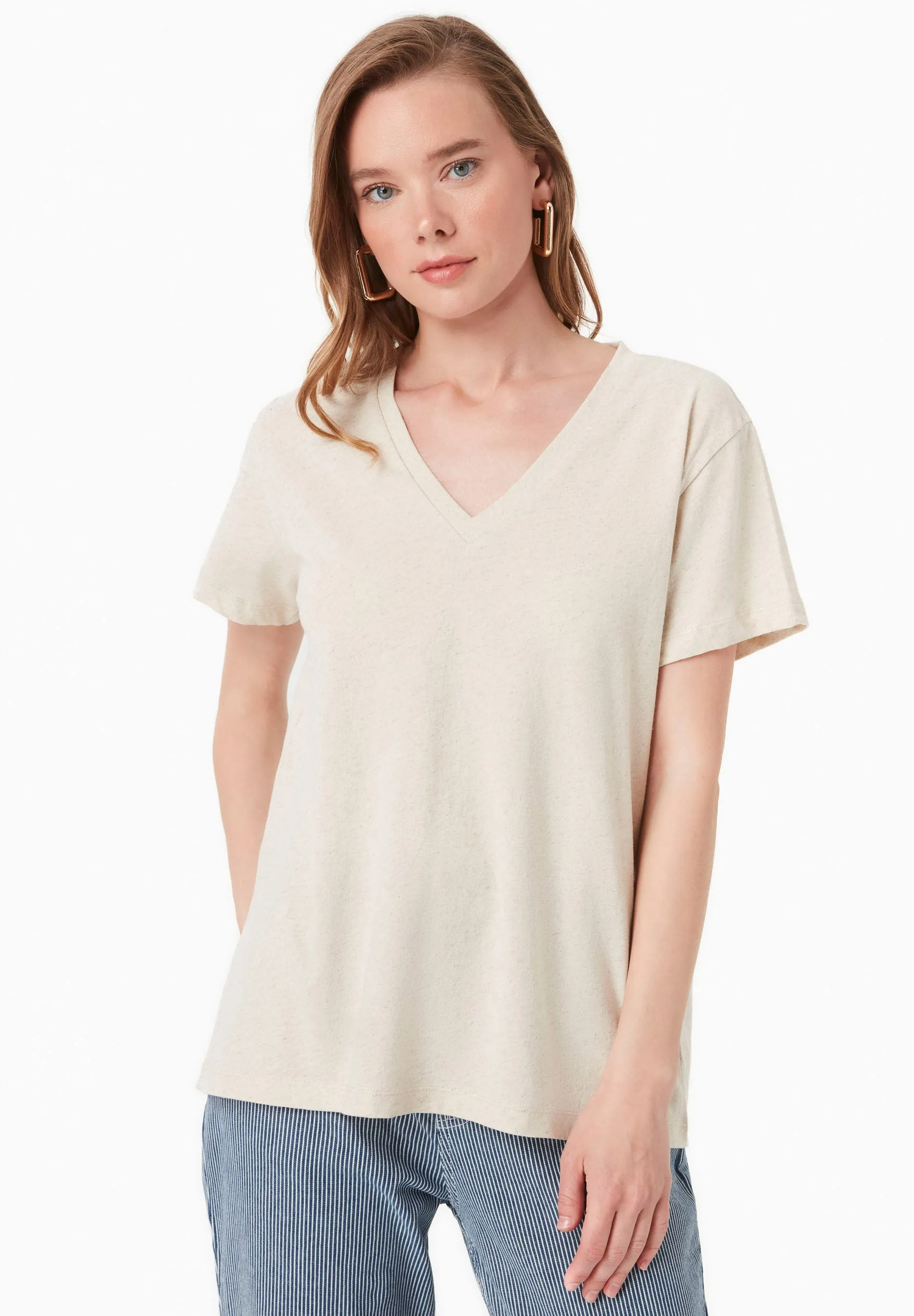 Linen Blend V-Neck T-Shirt Natural sold by Ivalo.com