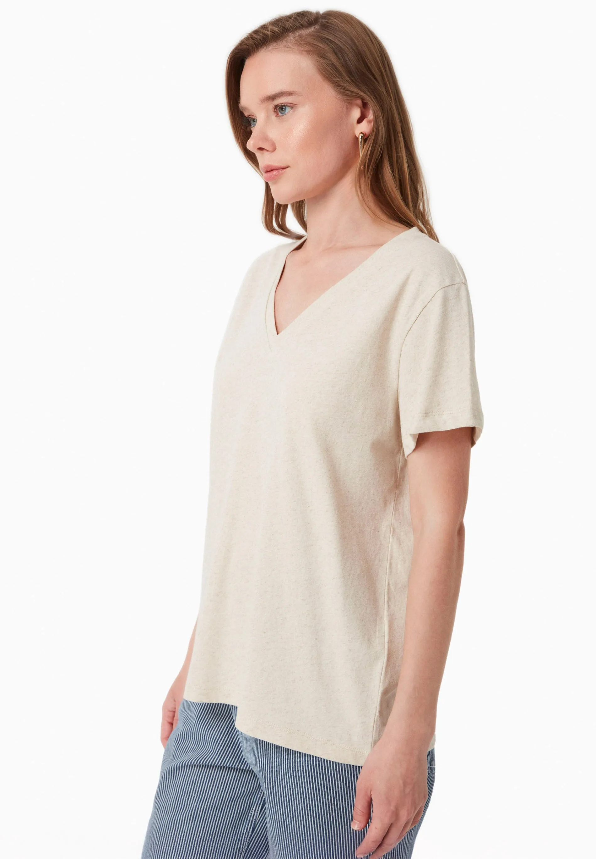 Linen Blend V-Neck T-Shirt Natural sold by Ivalo.com product image thumbnail 3
