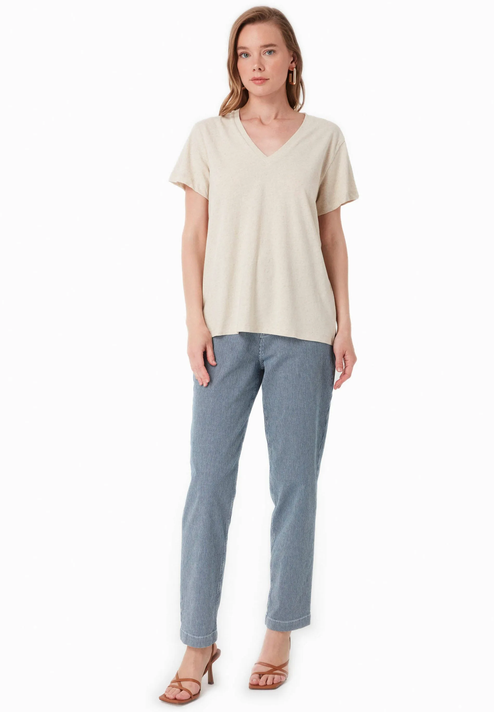 Linen Blend V-Neck T-Shirt Natural sold by Ivalo.com product image thumbnail 2