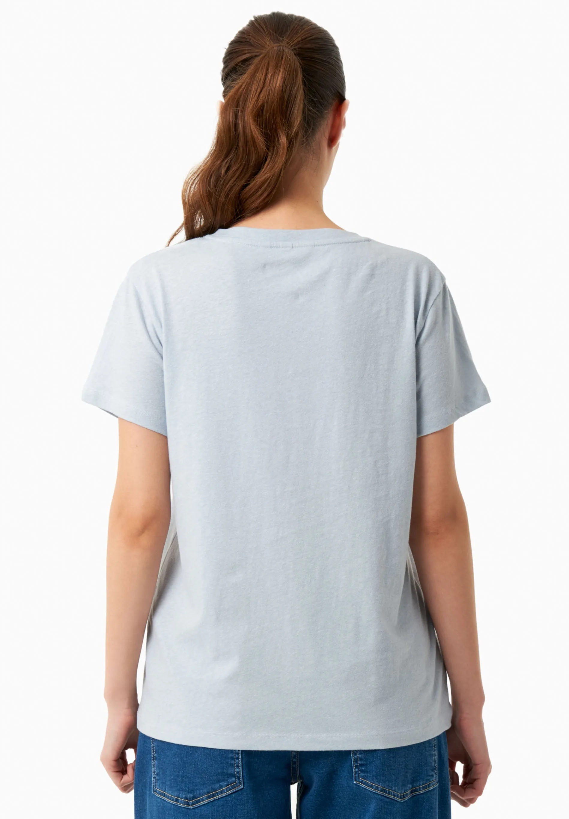 Linen Blend V-Neck T-Shirt Niagara Blue sold by Ivalo.com product image thumbnail 4