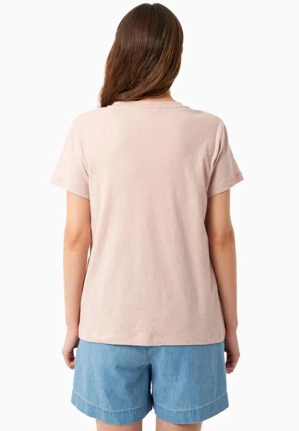 Linen Blend V-Neck T-Shirt Pastel Pink sold by Ivalo.com product image thumbnail 2