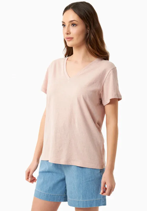 Linen Blend V-Neck T-Shirt Pastel Pink sold by Ivalo.com product image thumbnail 3