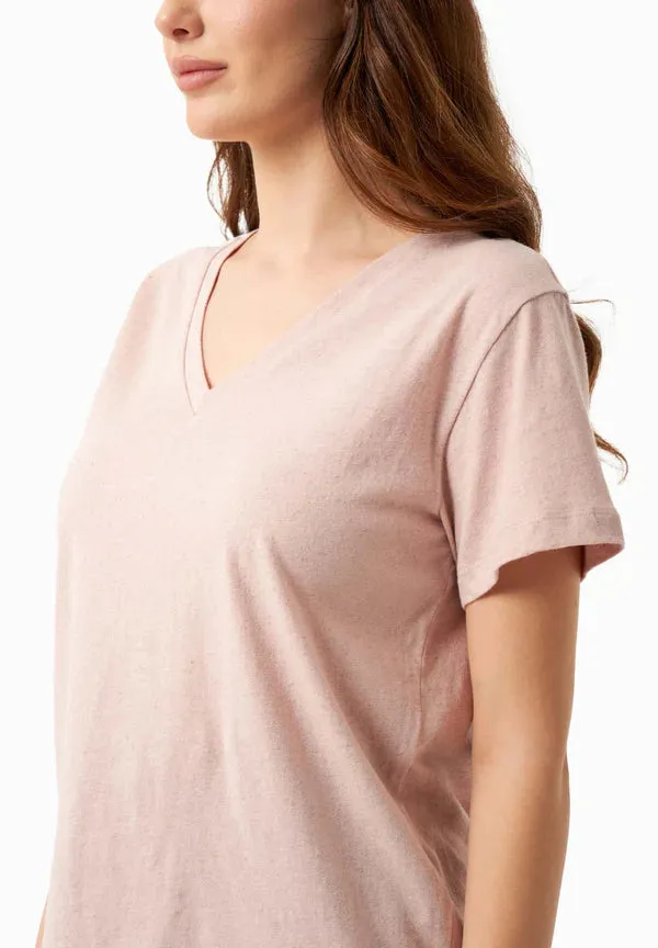 Linen Blend V-Neck T-Shirt Pastel Pink sold by Ivalo.com product image thumbnail 5