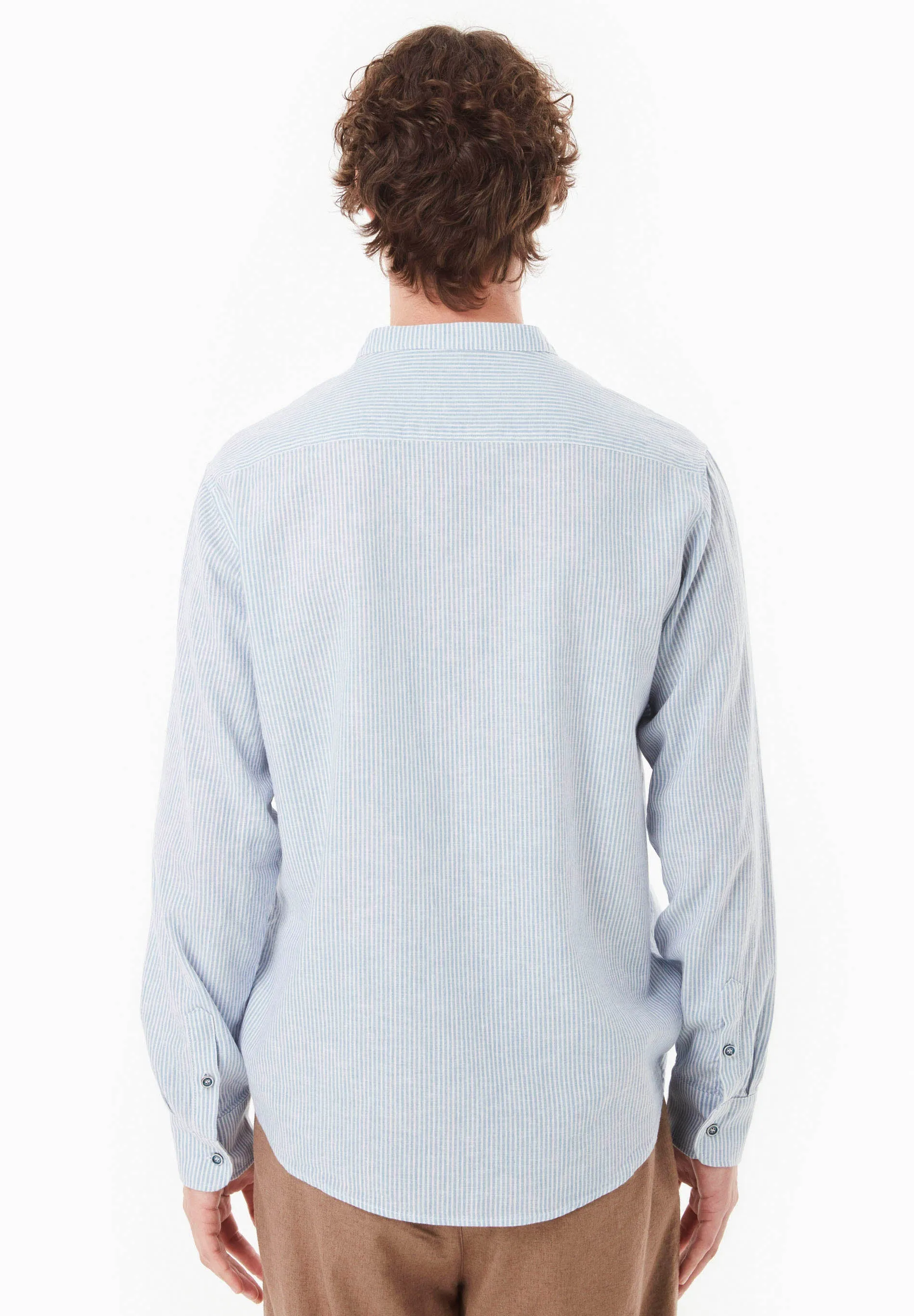 Men's Striped Stand-Up Collar Shirt Blue/Off White sold by Ivalo.com product image thumbnail 4