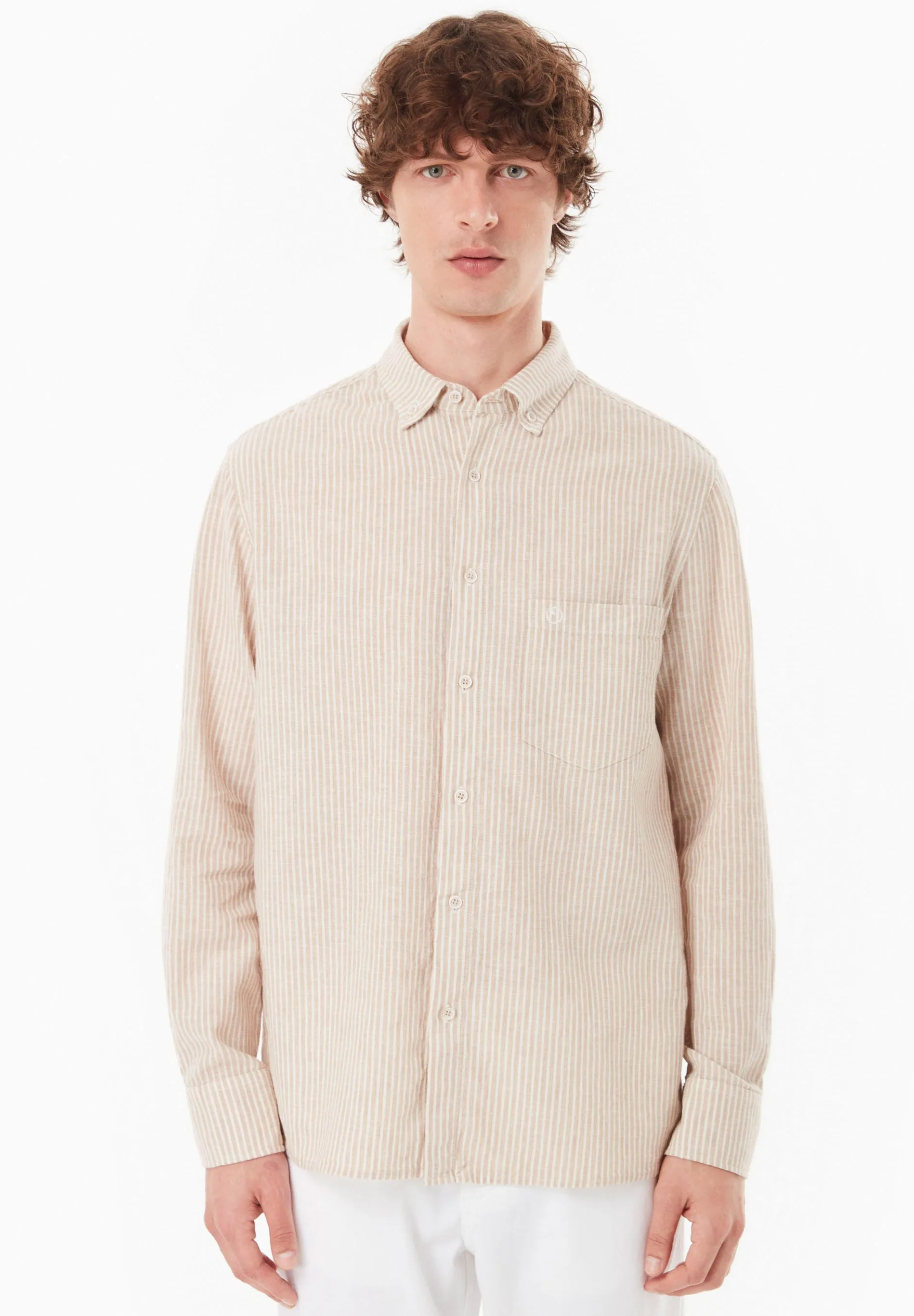 Men's Striped Linen Blend Button-Up Shirt Beige/Off White sold by Ivalo.com product image thumbnail 3