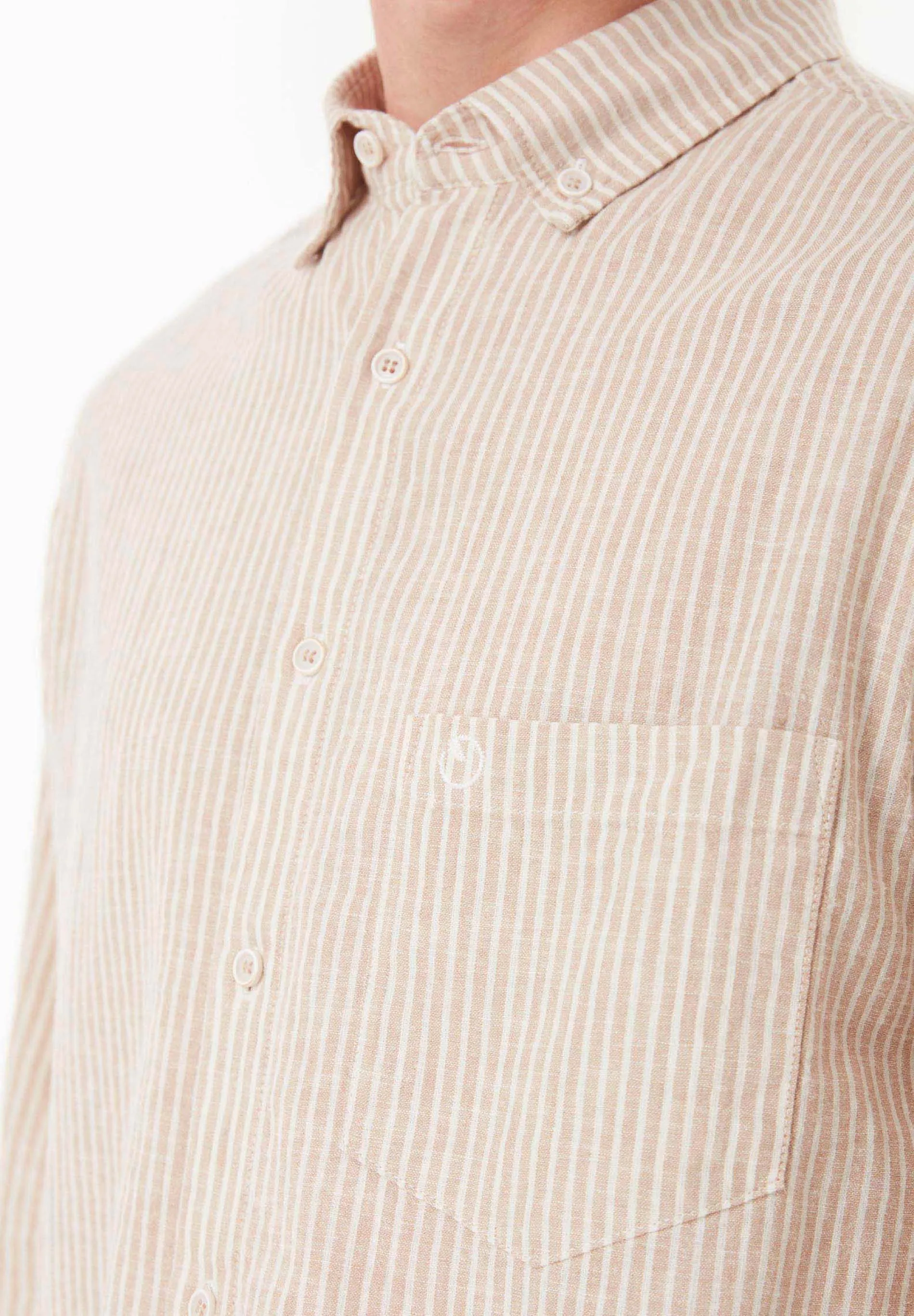 Men's Striped Linen Blend Button-Up Shirt Beige/Off White sold by Ivalo.com product image thumbnail 5