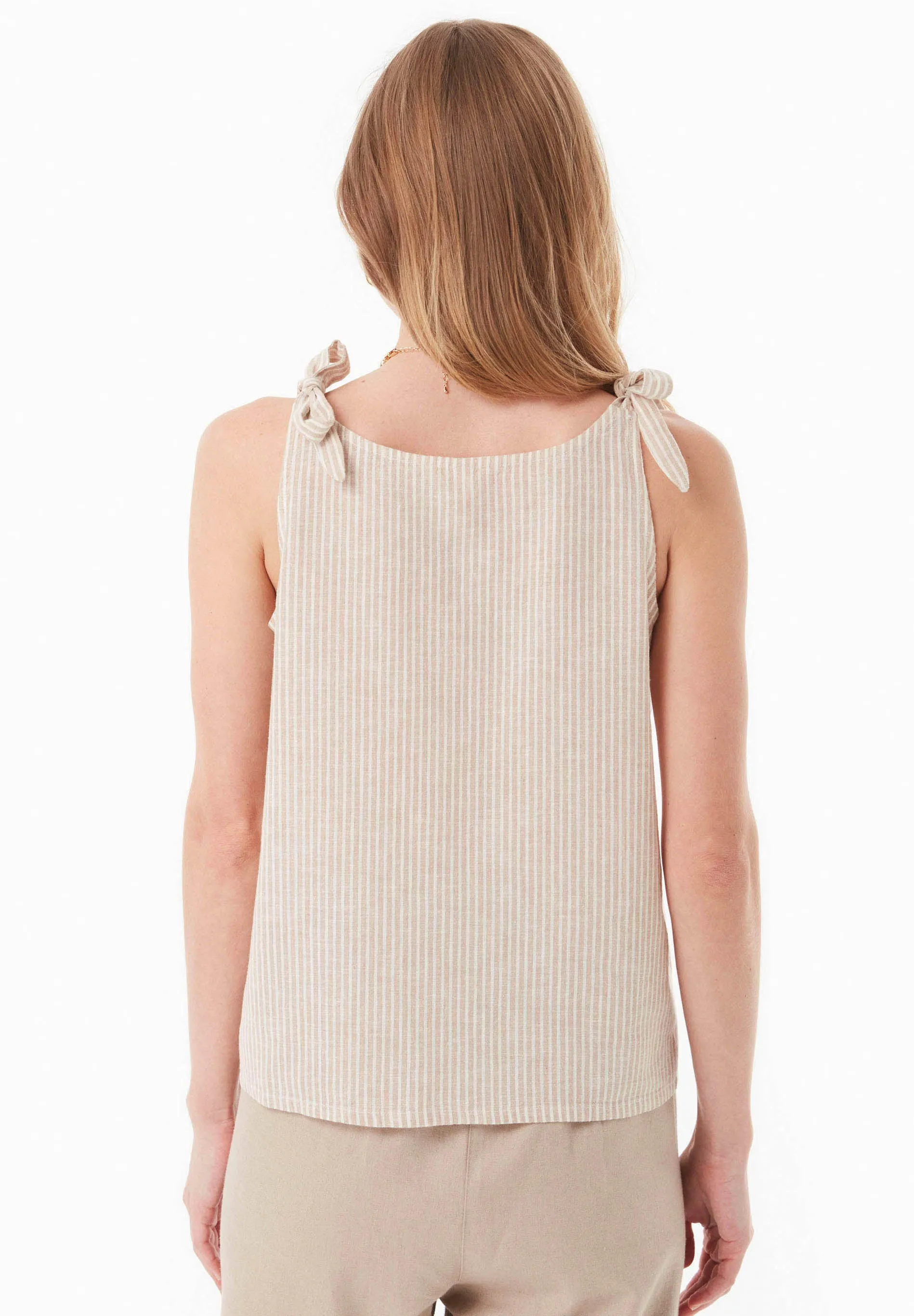 Striped Linen Blend Tie Strap Top Beige/Off White sold by Ivalo.com product image thumbnail 2