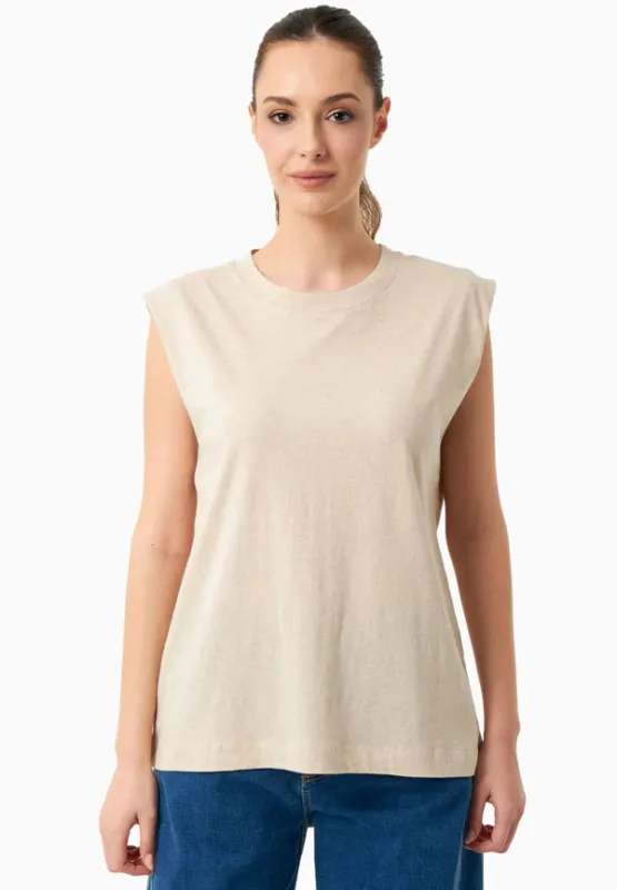 Linen Blend Sleeveless Tee Natural sold by Ivalo.com