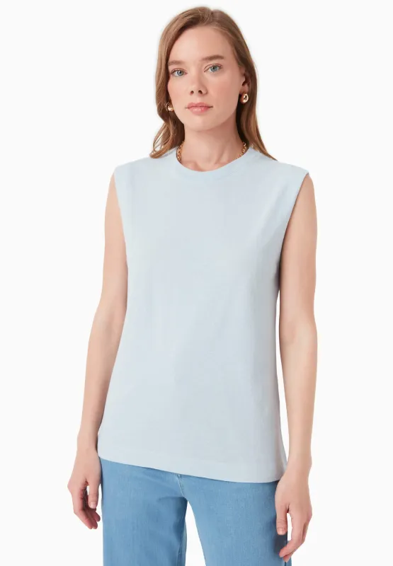 Linen Blend Sleeveless Tee Niagara Blue sold by Ivalo.com