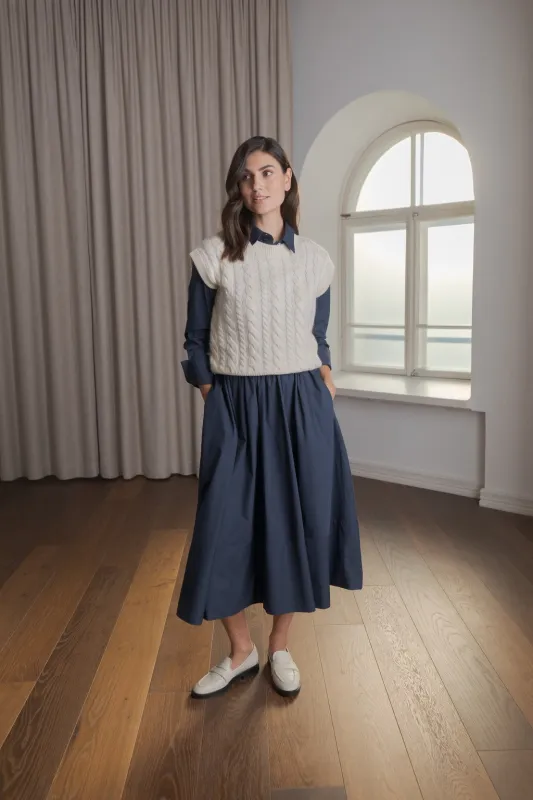 Clarene Cotton Blend Skirt With Wide Trim Dark Navy sold by Ivalo.com