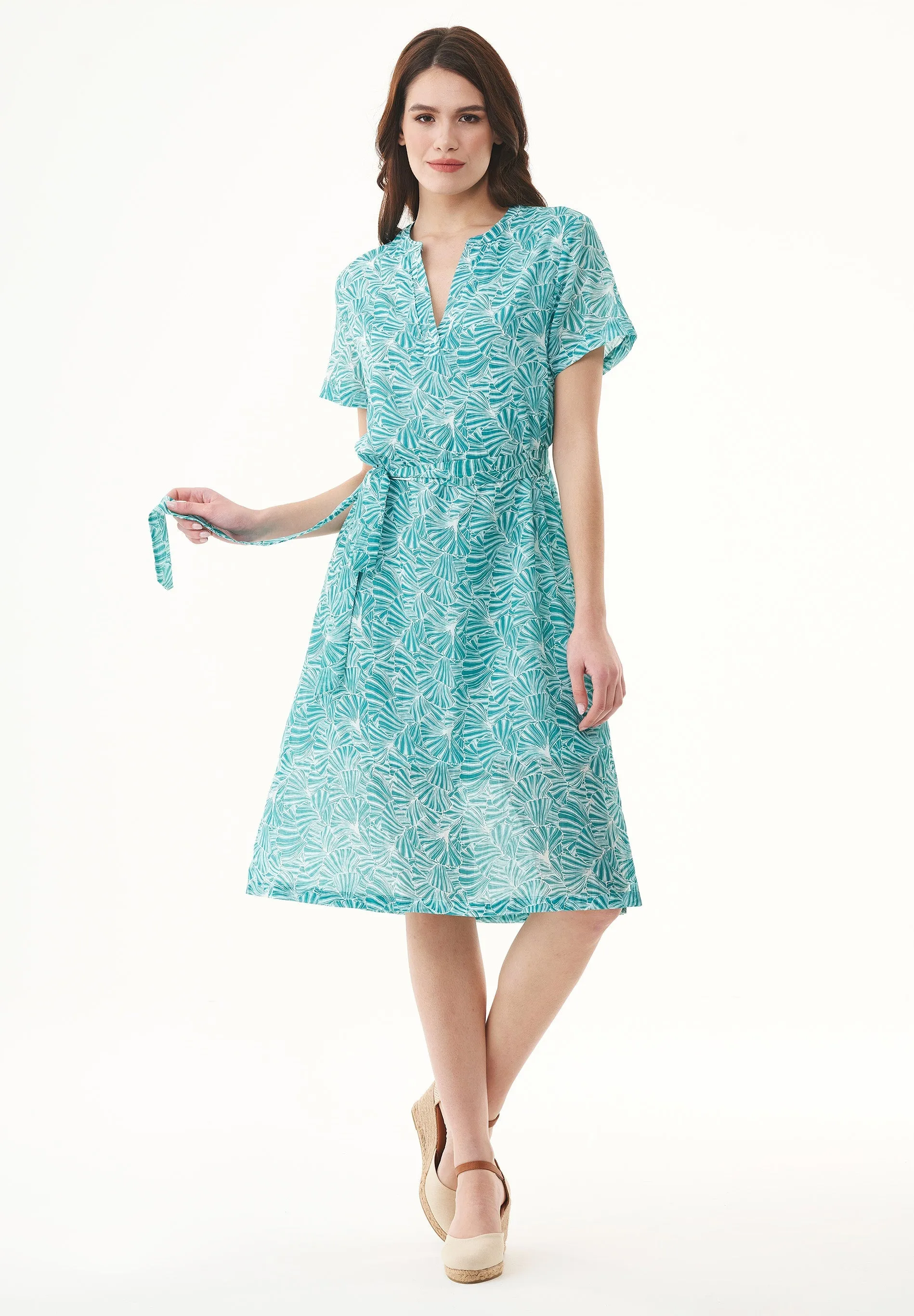 Belted Organic Cotton Voile Dress Emerald Flower sold by Ivalo.com