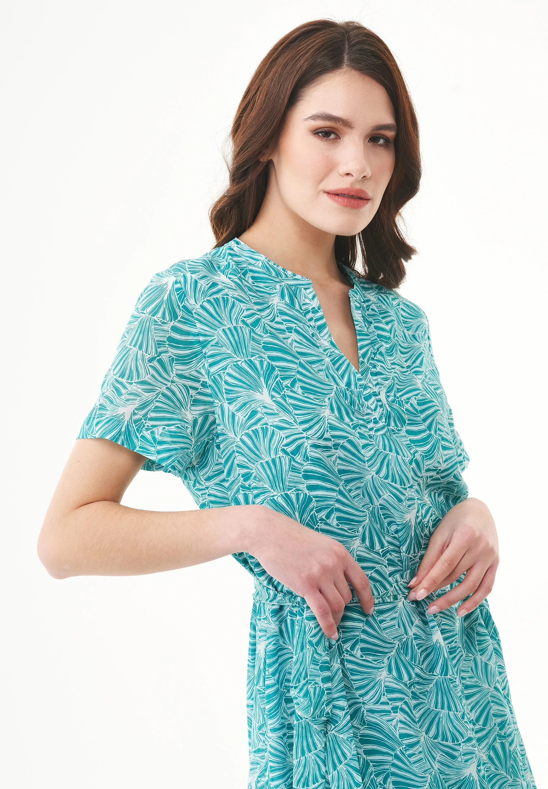 Belted Organic Cotton Voile Dress Emerald Flower sold by Ivalo.com product image thumbnail 4