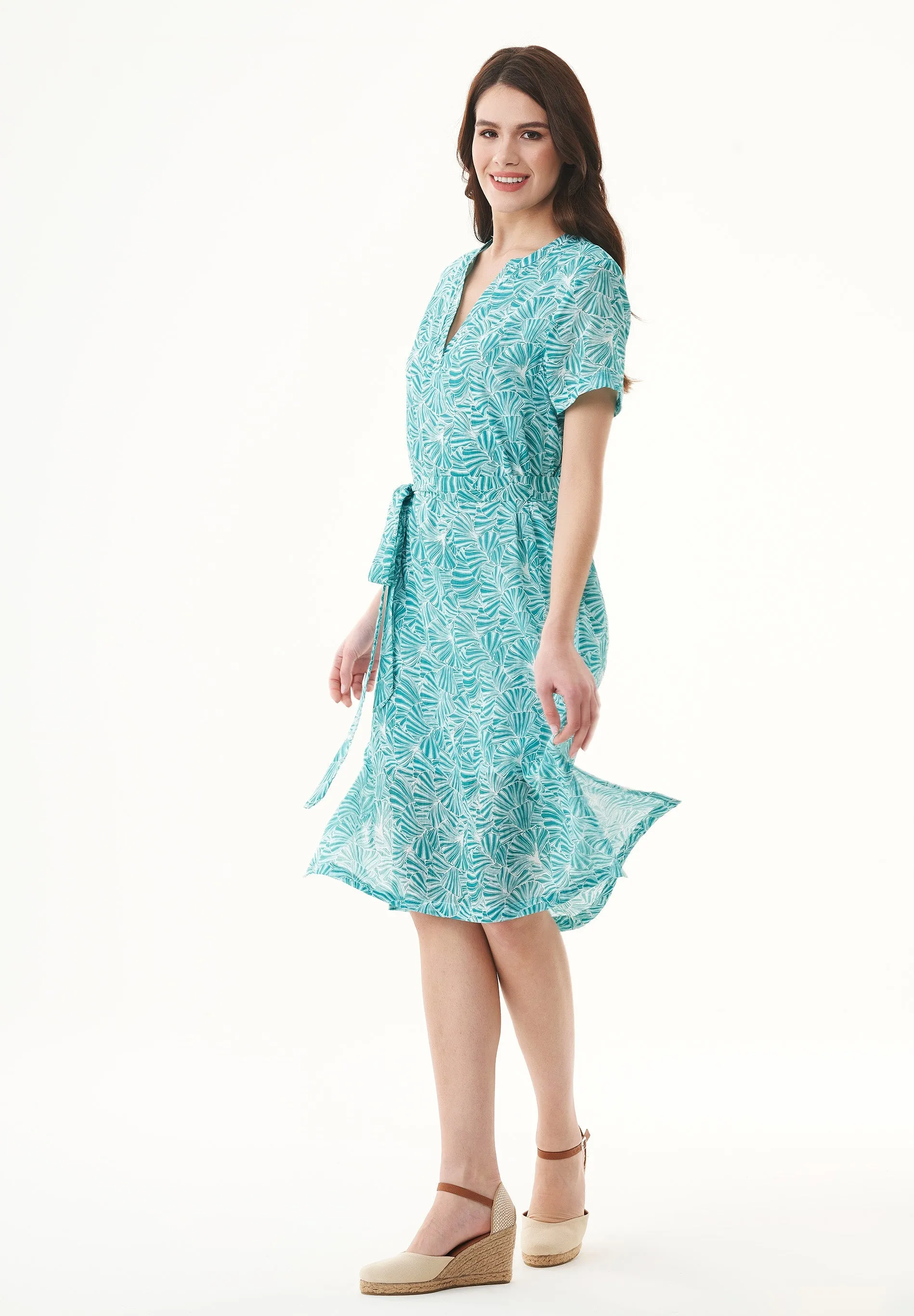 Belted Organic Cotton Voile Dress Emerald Flower sold by Ivalo.com product image thumbnail 3