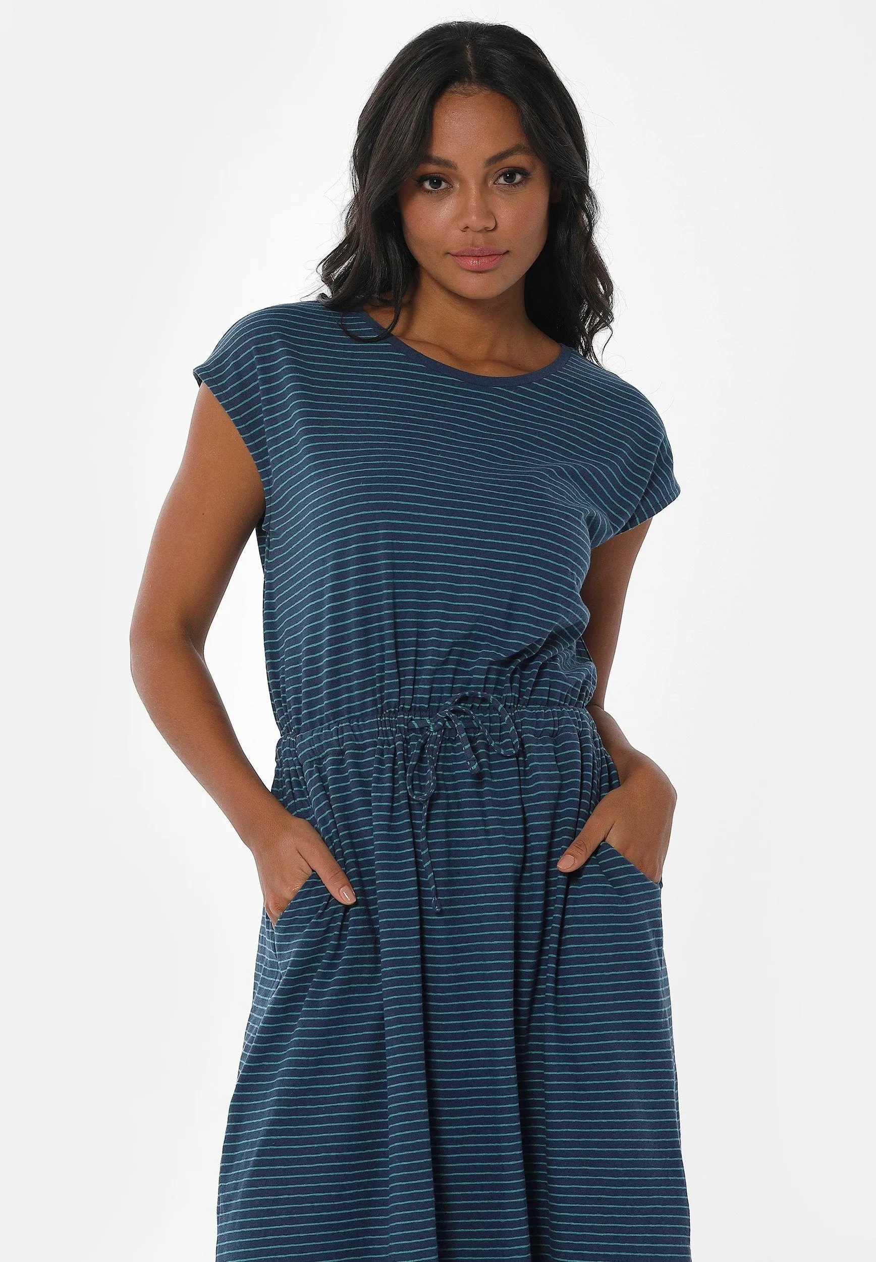 Striped Linen Blend Jersey Dress Navy/Petrol Green sold by Ivalo.com product image thumbnail 4