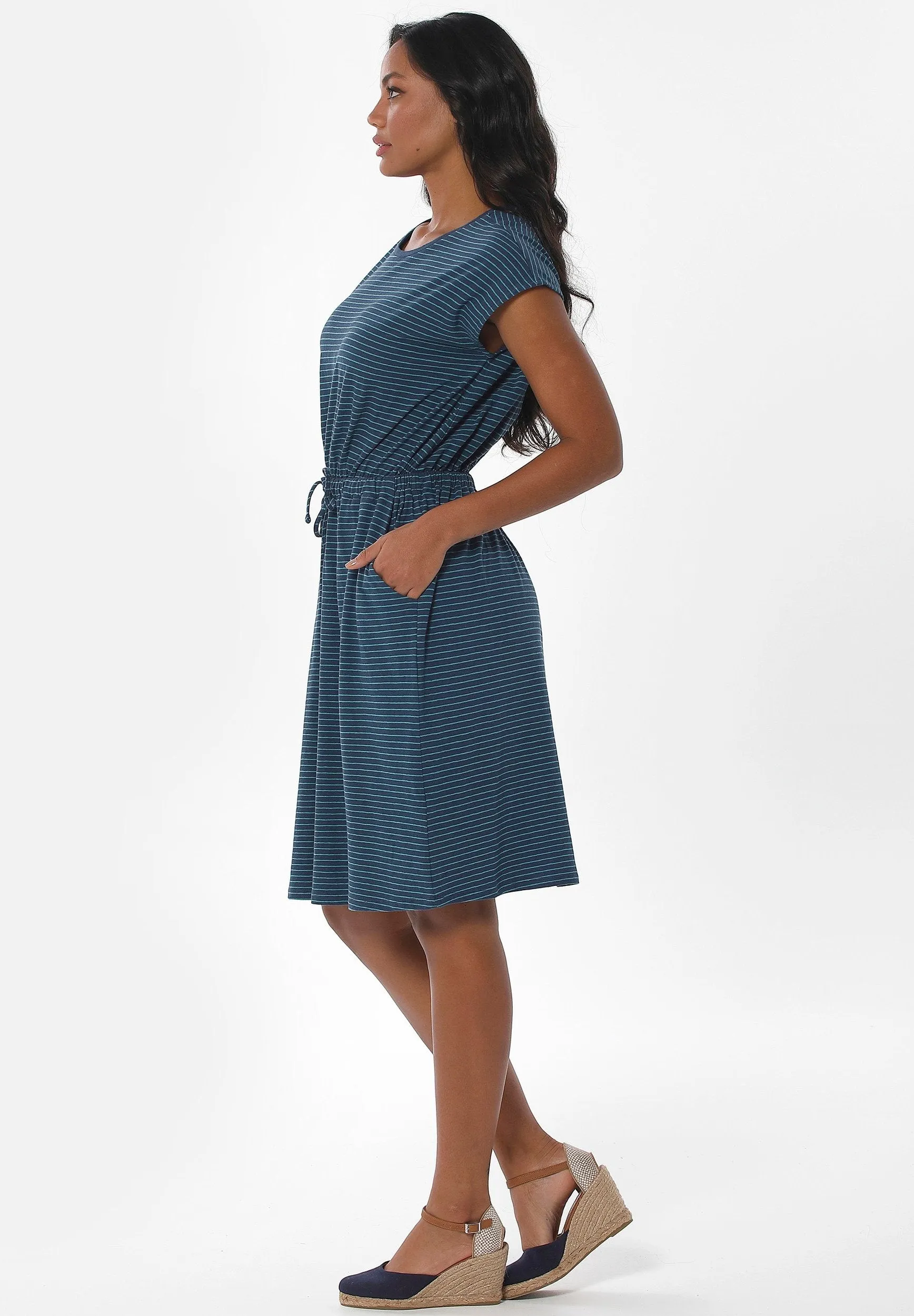Striped Linen Blend Jersey Dress Navy/Petrol Green sold by Ivalo.com product image thumbnail 3