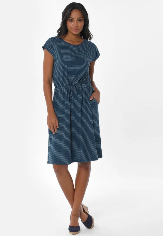 Striped Linen Blend Jersey Dress Navy/Petrol Green sold by Ivalo.com