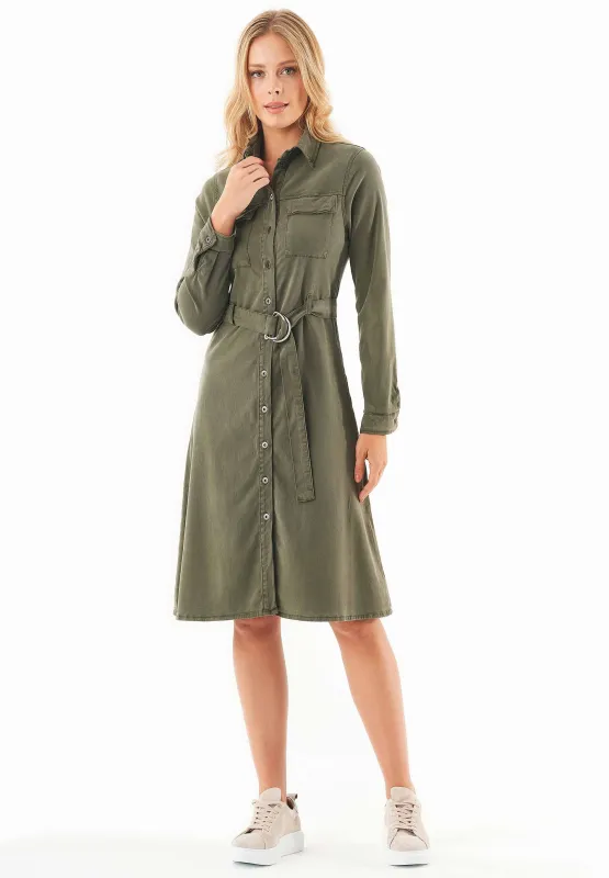 Belted Lyocell Blend Shirt Dress Military Olive sold by Ivalo.com