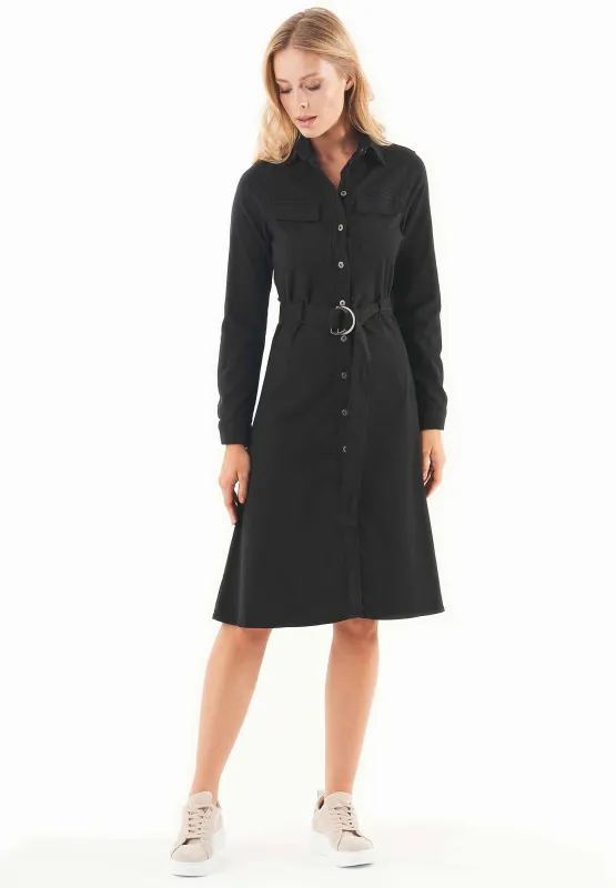 Belted Lyocell Blend Shirt Dress Black sold by Ivalo.com