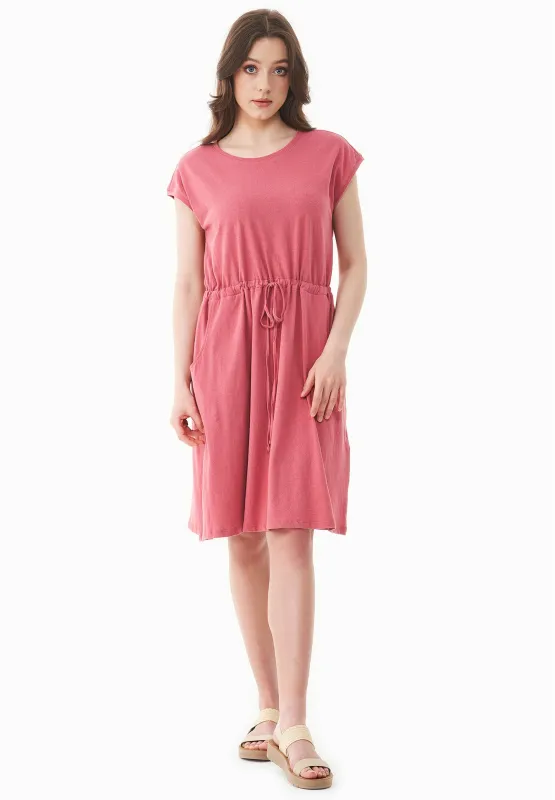 Short Sleeved Linen Blend Jersey Dress Desert Rose sold by Ivalo.com