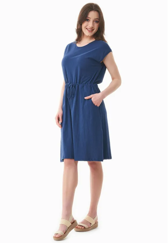 Short Sleeved Linen Blend Jersey Dress Navy sold by Ivalo.com