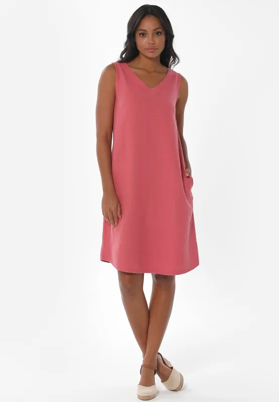 Sleeveless V-Neck Linen Blend Dress Desert Rose sold by Ivalo.com