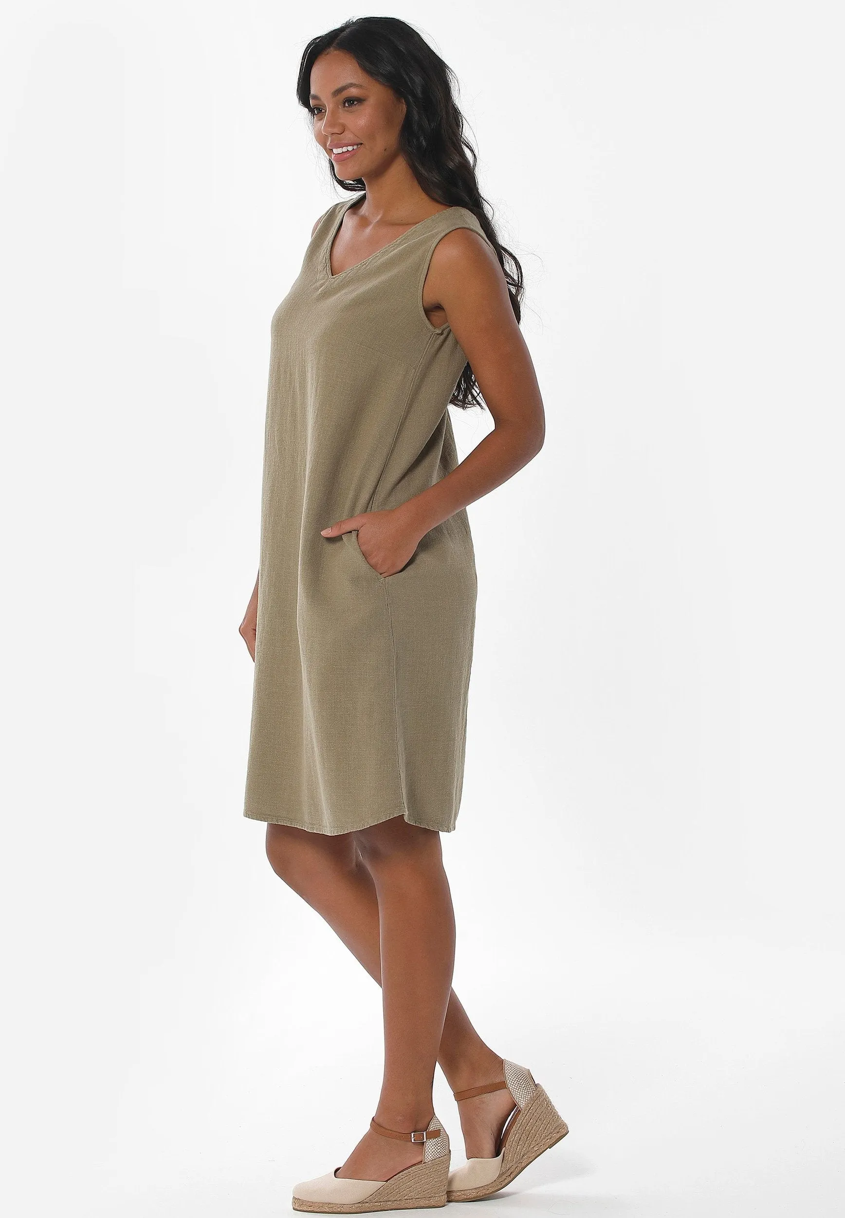 Sleeveless V-Neck Linen Blend Dress Olive sold by Ivalo.com product image thumbnail 3