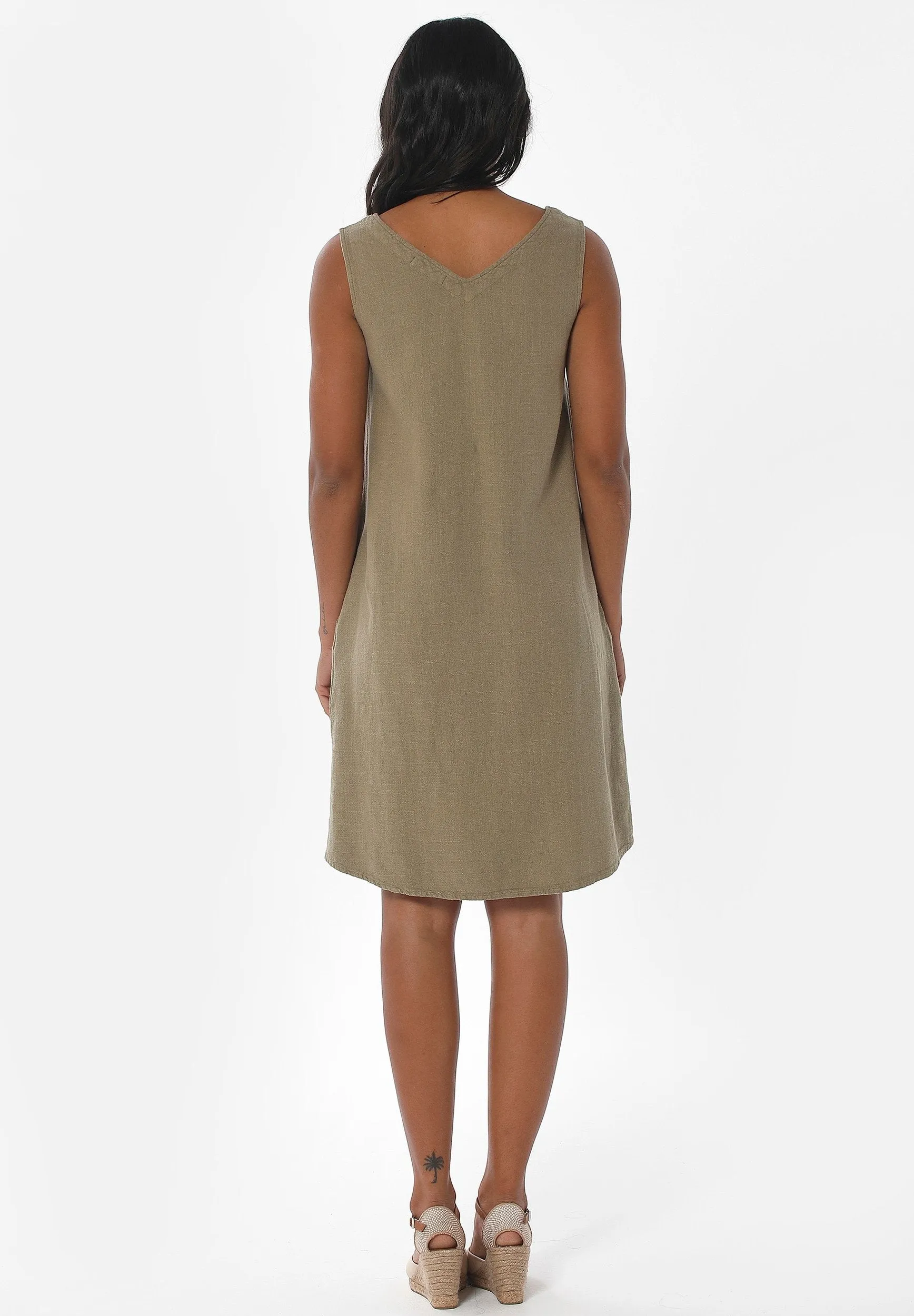 Sleeveless V-Neck Linen Blend Dress Olive sold by Ivalo.com product image thumbnail 2