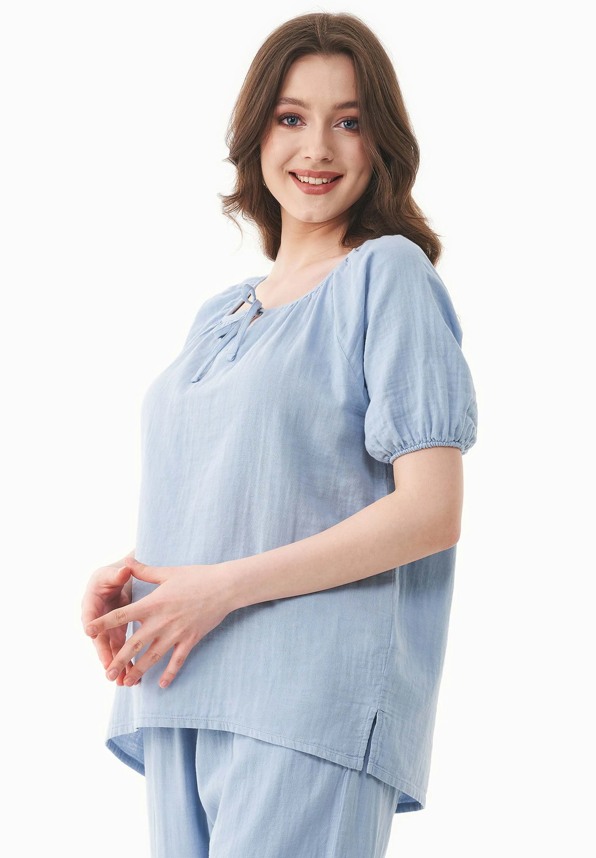 Short Sleeved Muslin Blouse Ice Blue sold by Ivalo.com product image thumbnail 5
