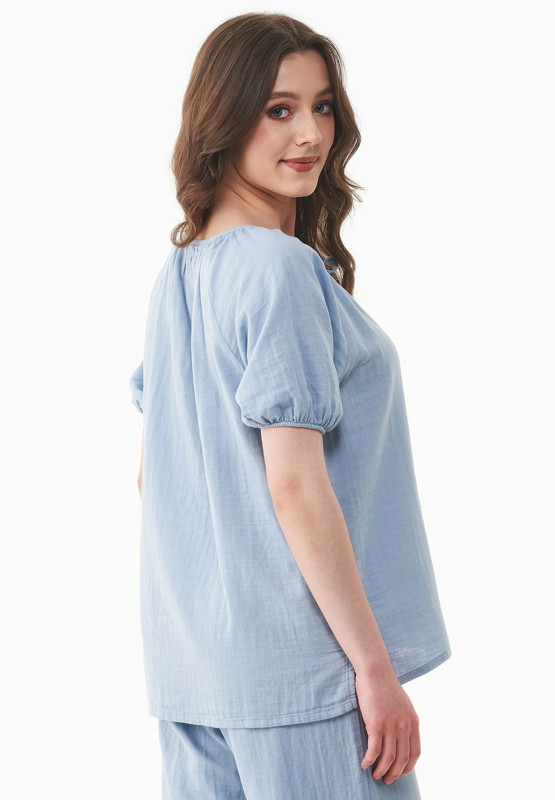 Short Sleeved Muslin Blouse Ice Blue sold by Ivalo.com product image thumbnail 2