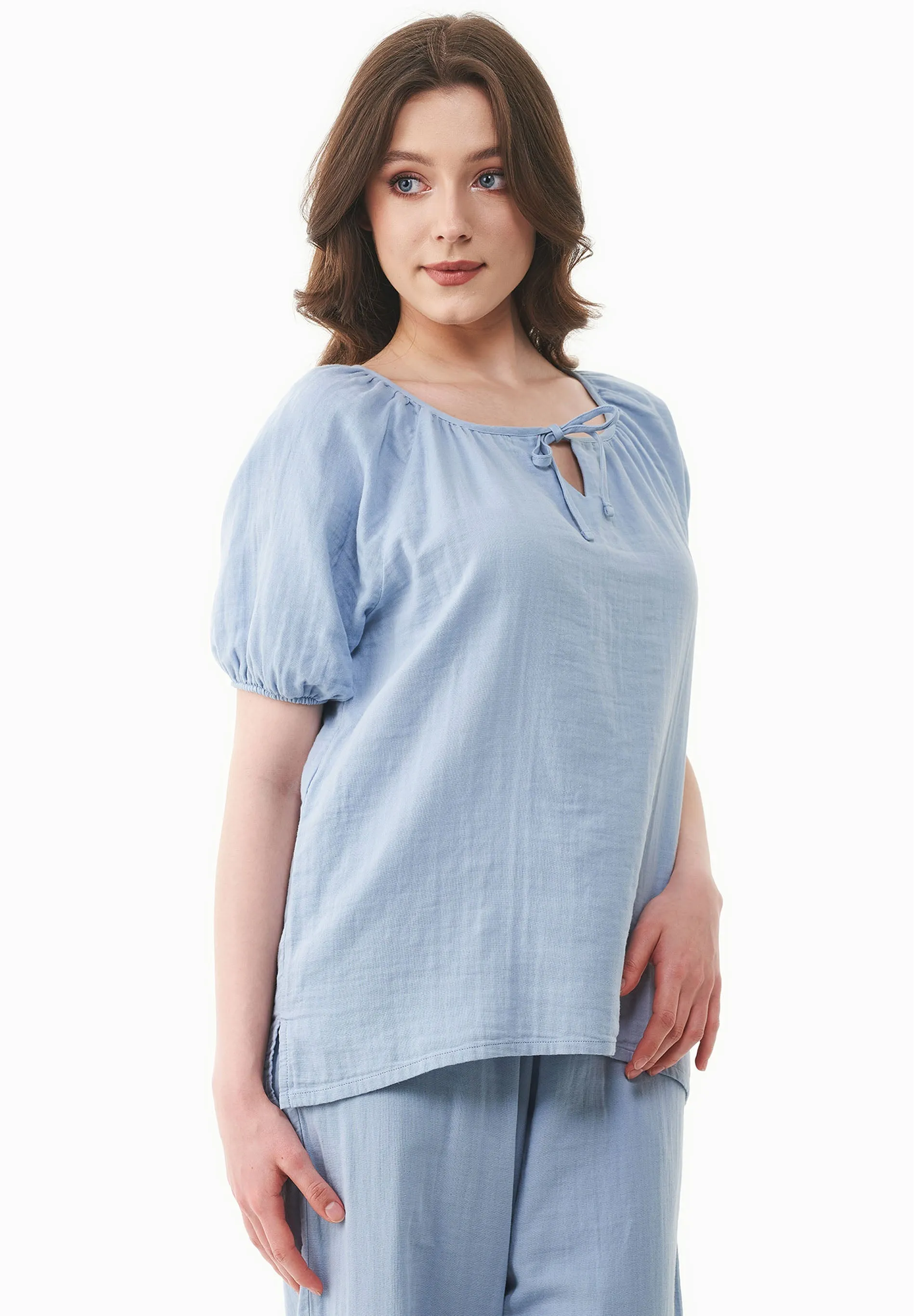 Short Sleeved Muslin Blouse Ice Blue sold by Ivalo.com product image thumbnail 4