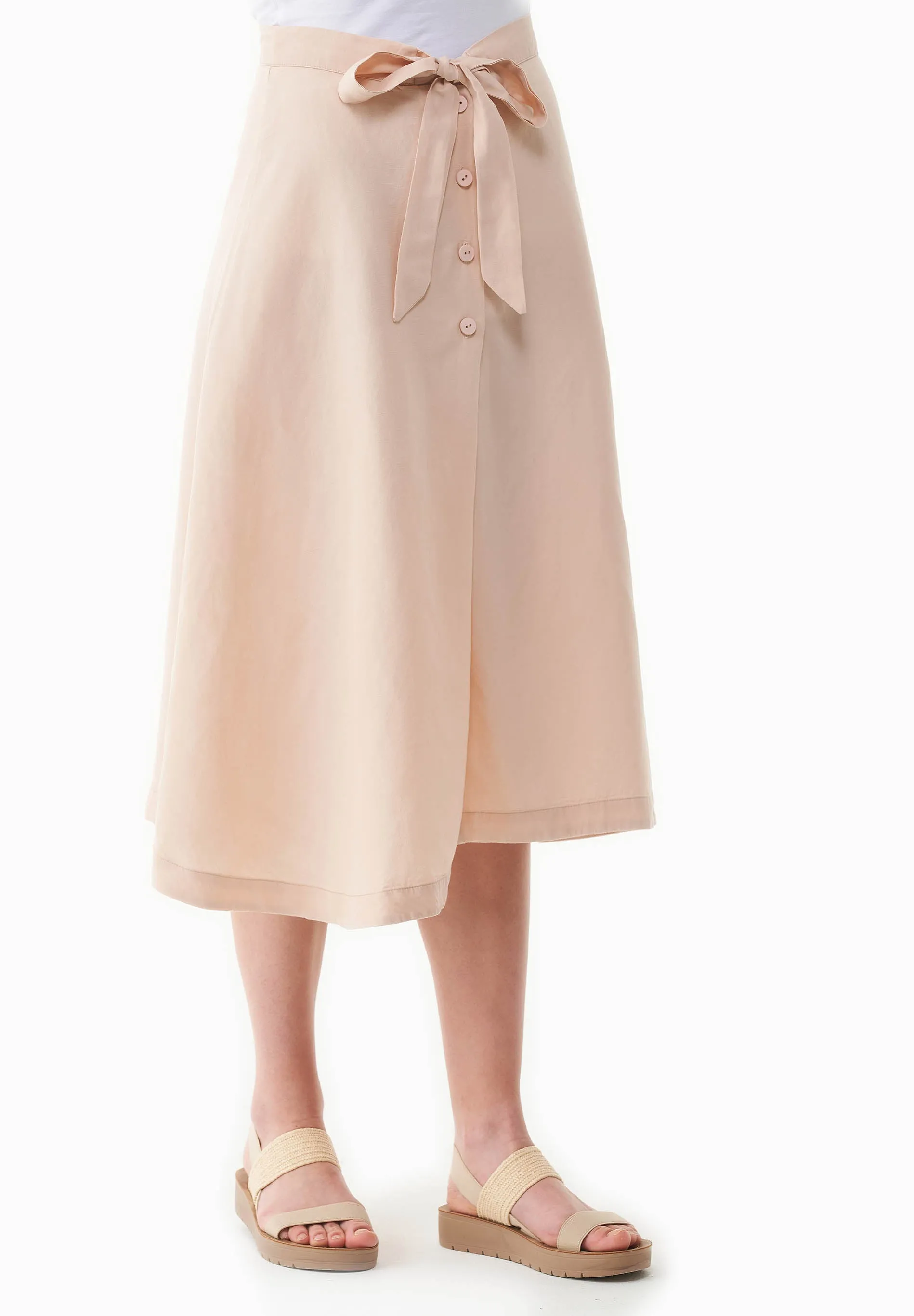 Linen-Lyocell Blend Asymmetric Hem Skirt Soft Beige sold by Ivalo.com product image thumbnail 3
