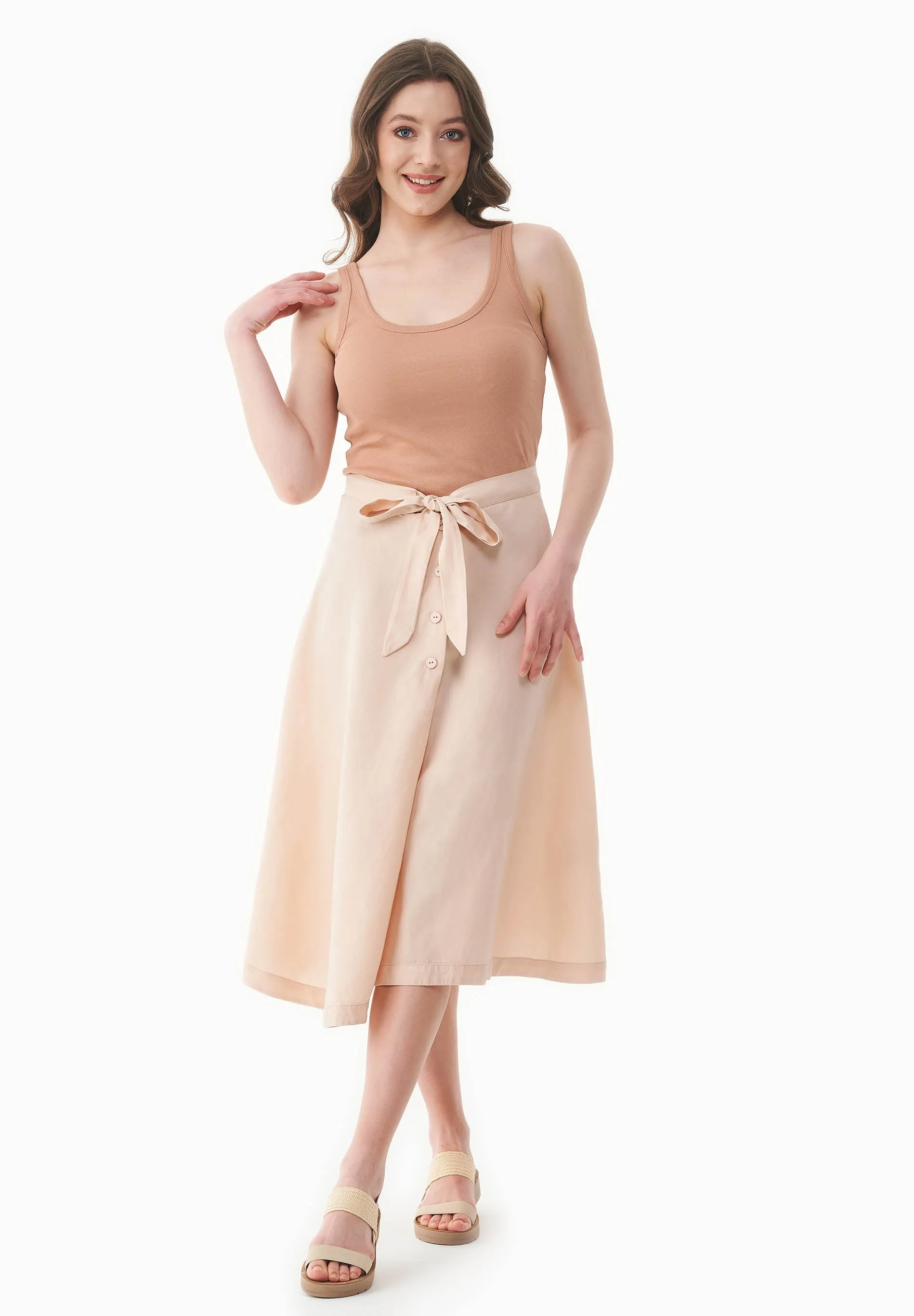 Linen-Lyocell Blend Asymmetric Hem Skirt Soft Beige sold by Ivalo.com product image thumbnail 2