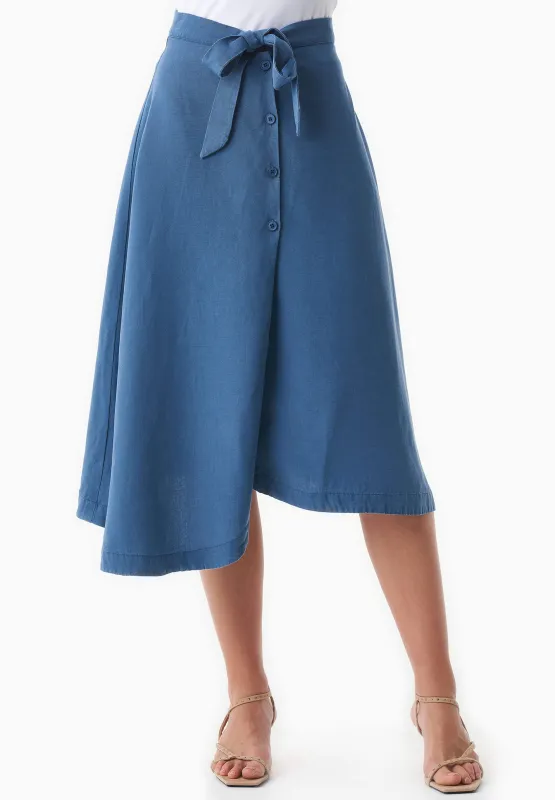 Linen-Lyocell Blend Asymmetric Hem Skirt Light Navy sold by Ivalo.com
