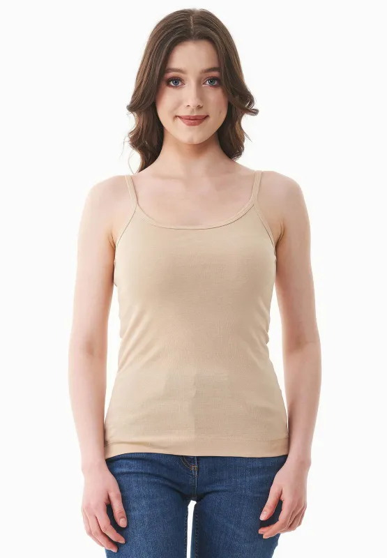 Women's Ribbed Spaghetti Strap Top Soft Beige sold by Ivalo.com