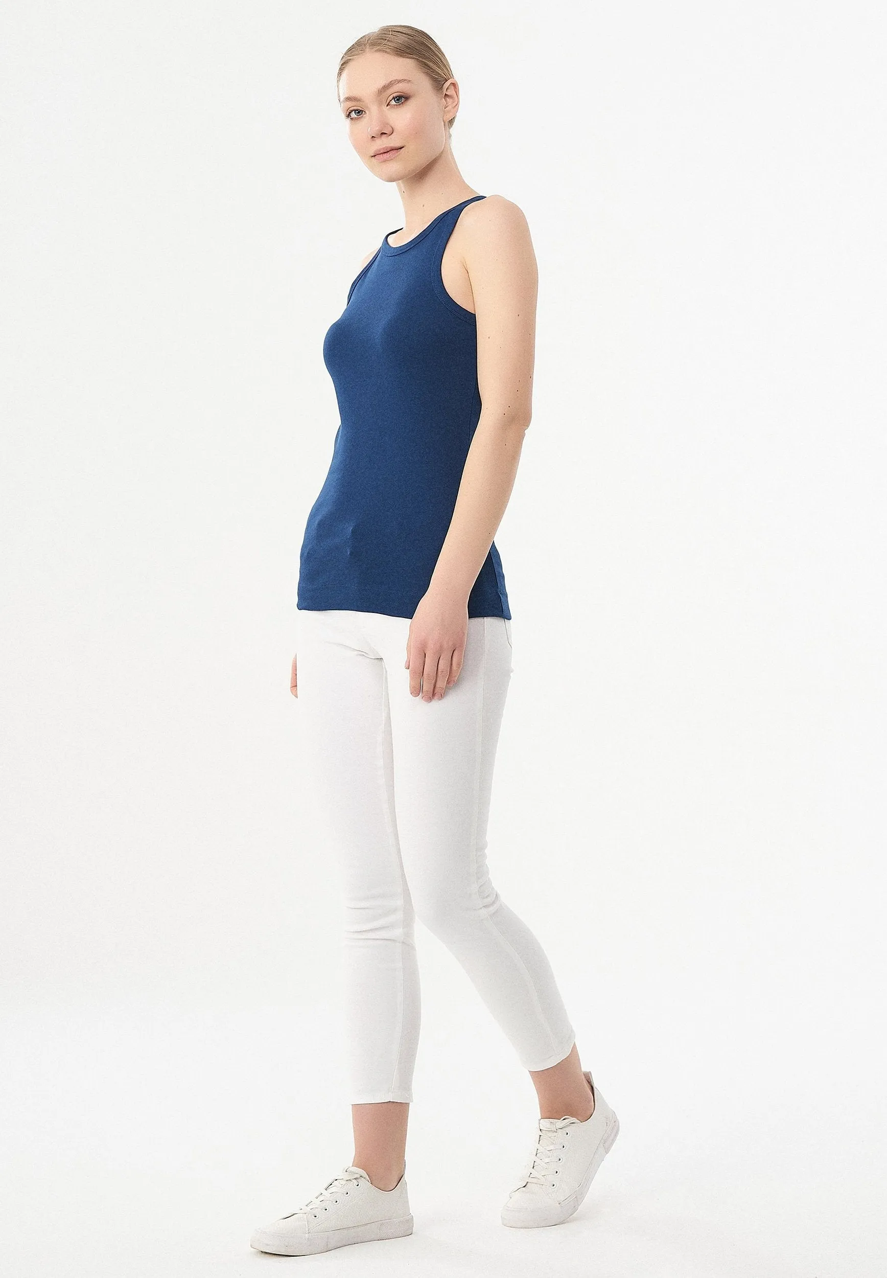 Women's High Neckline Ribbed Top Navy sold by Ivalo.com product image thumbnail 3