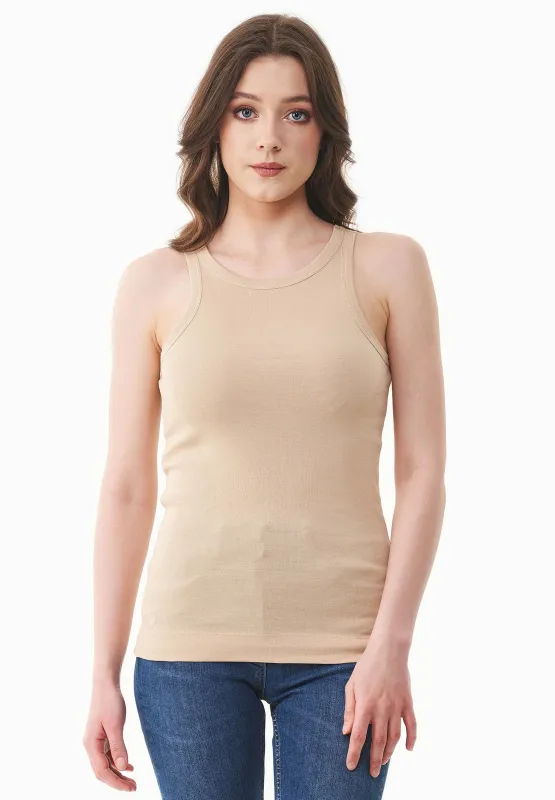 Women's High Neckline Ribbed Top Soft Beige sold by Ivalo.com