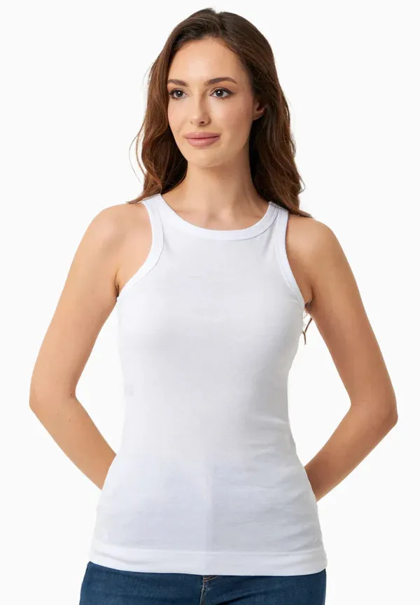 Women's High Neckline Ribbed Top White sold by Ivalo.com