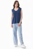 Deep Round Neck Linen Blend Jersey Top Navy sold by Ivalo.com