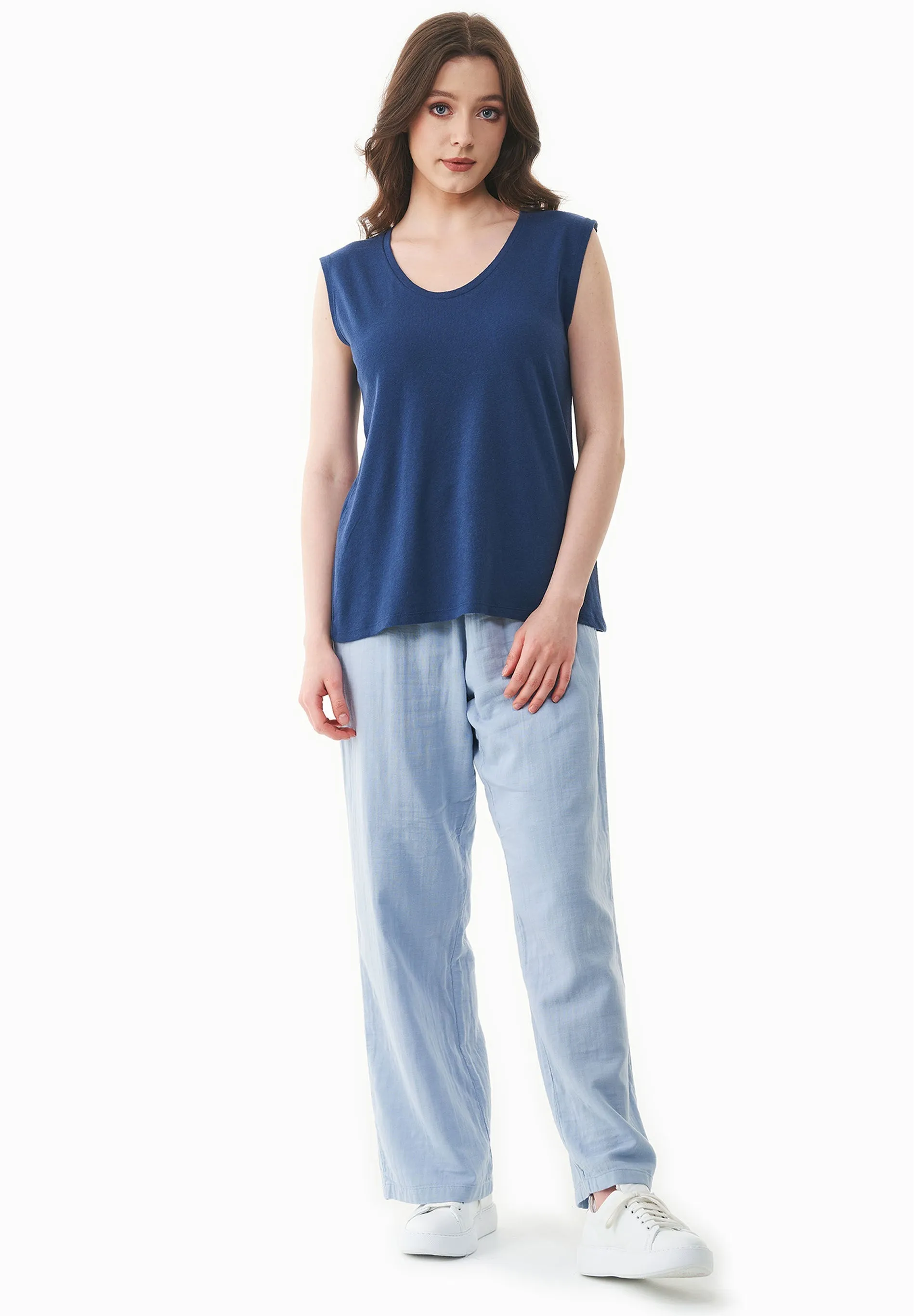 Deep Round Neck Linen Blend Jersey Top Navy sold by Ivalo.com product image thumbnail 4