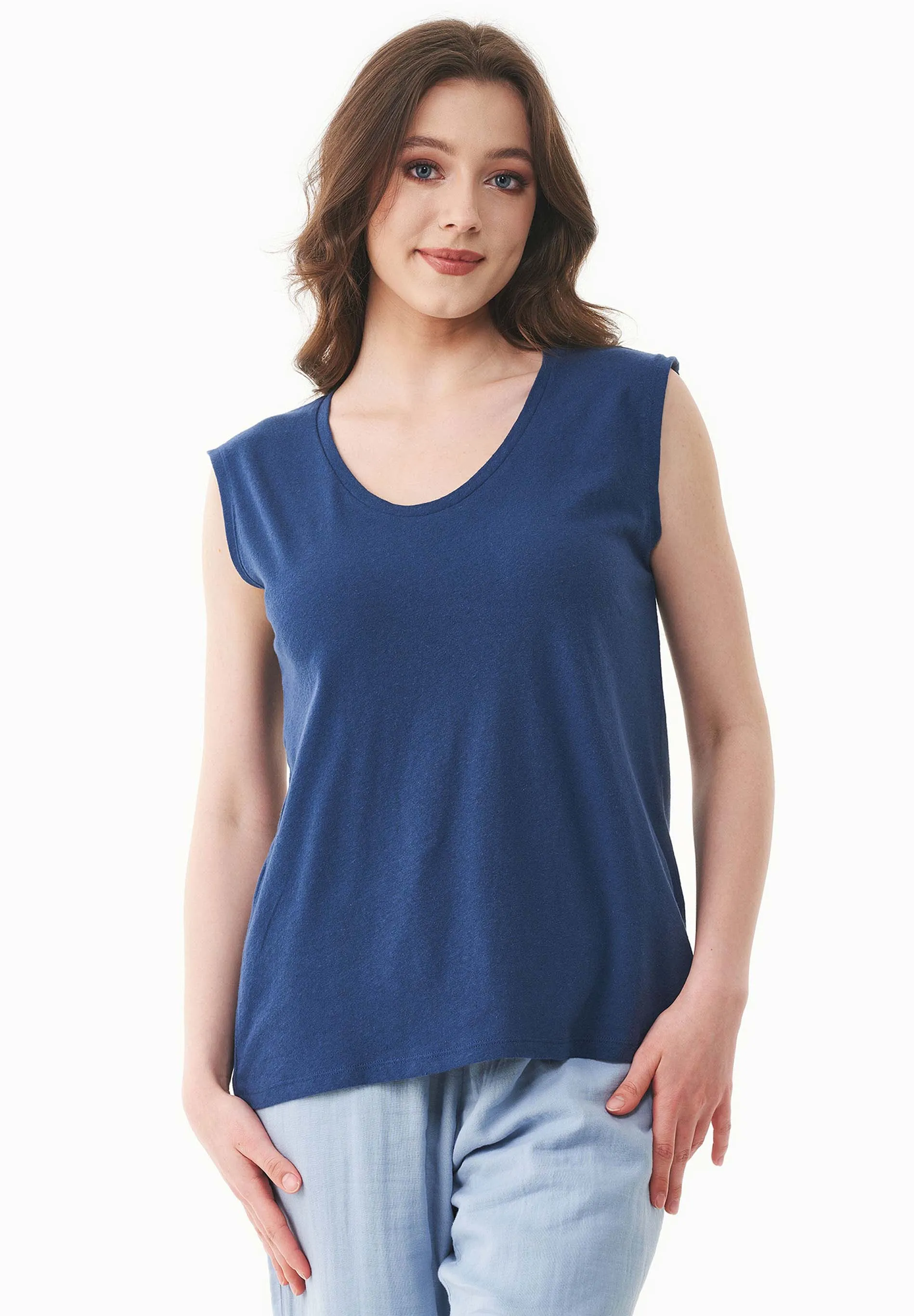 Deep Round Neck Linen Blend Jersey Top Navy sold by Ivalo.com product image thumbnail 3