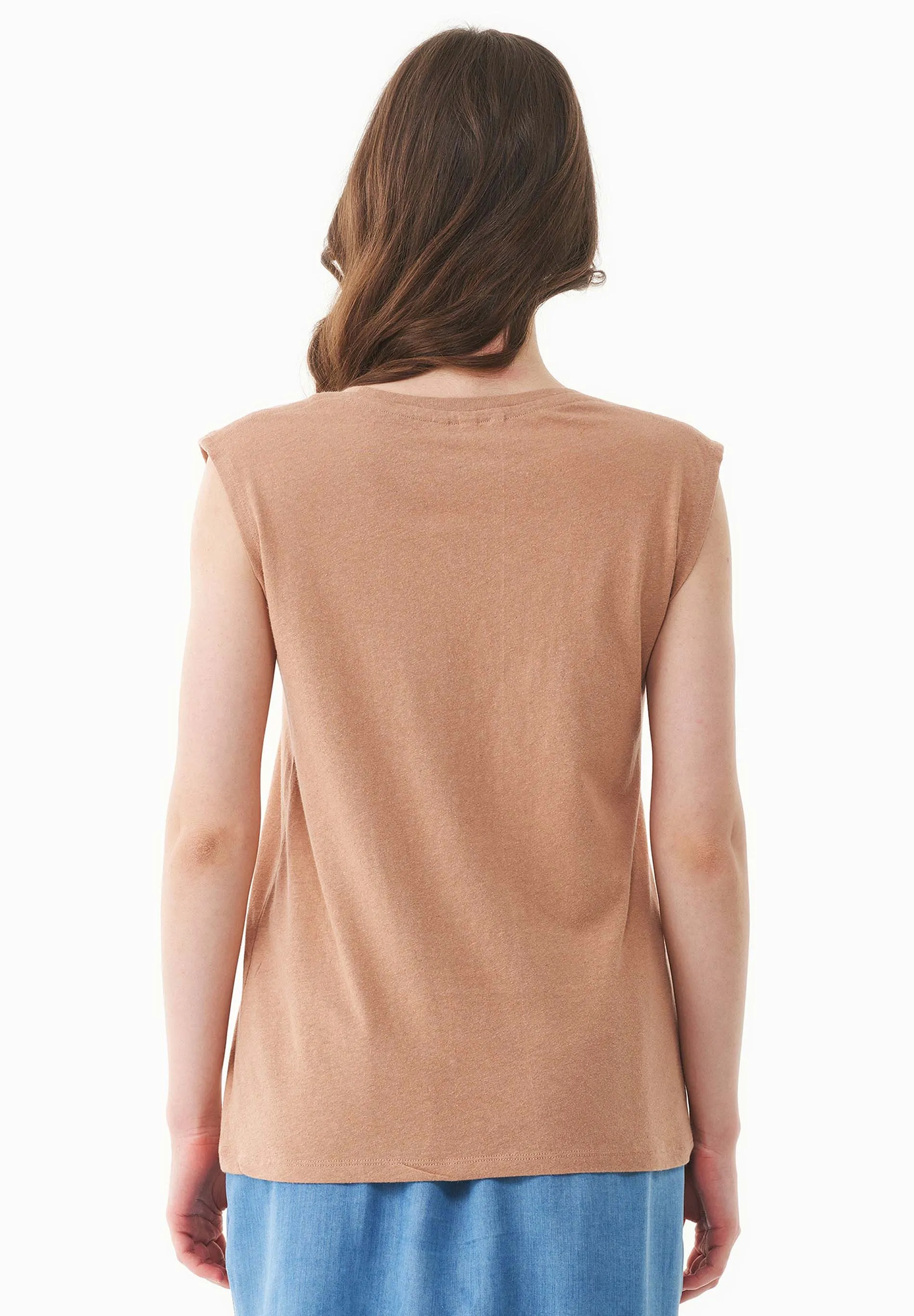 Deep Round Neck Linen Blend Jersey Top Tan sold by Ivalo.com product image thumbnail 2