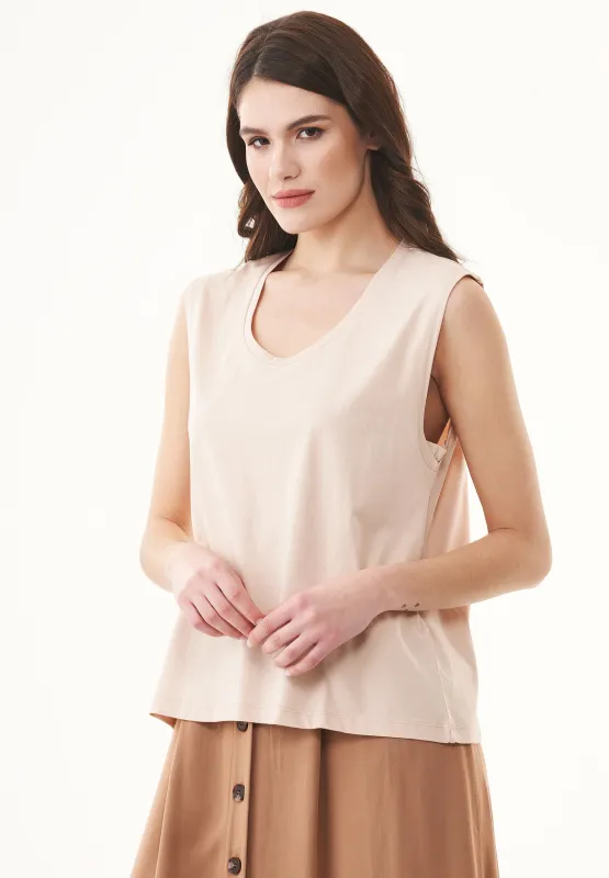 Deep Round Neck Organic Cotton Top Birch sold by Ivalo.com